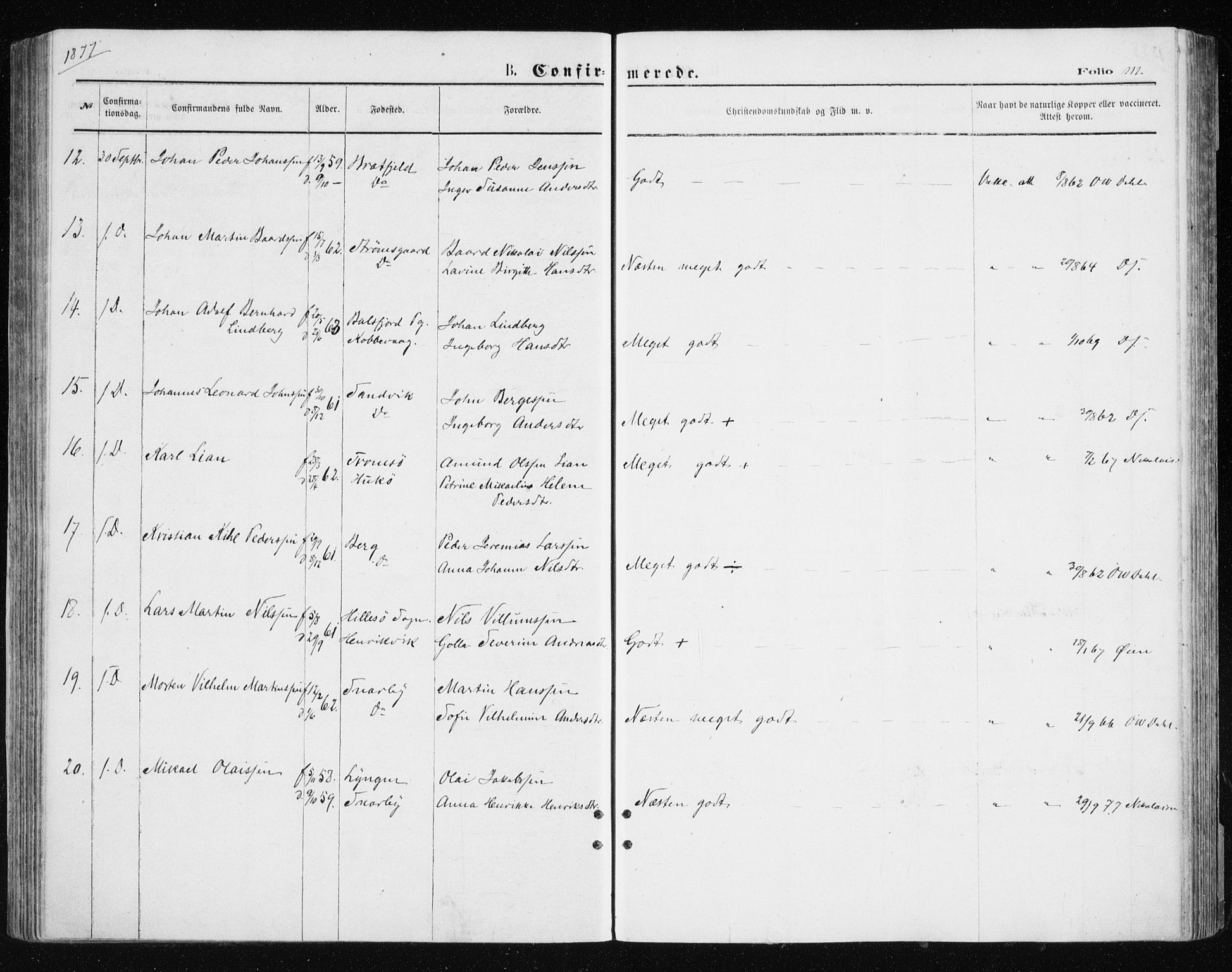 Tromsøysund sokneprestkontor, AV/SATØ-S-1304/G/Ga/L0003kirke: Ministerialbok nr. 3, 1875-1880, s. 111