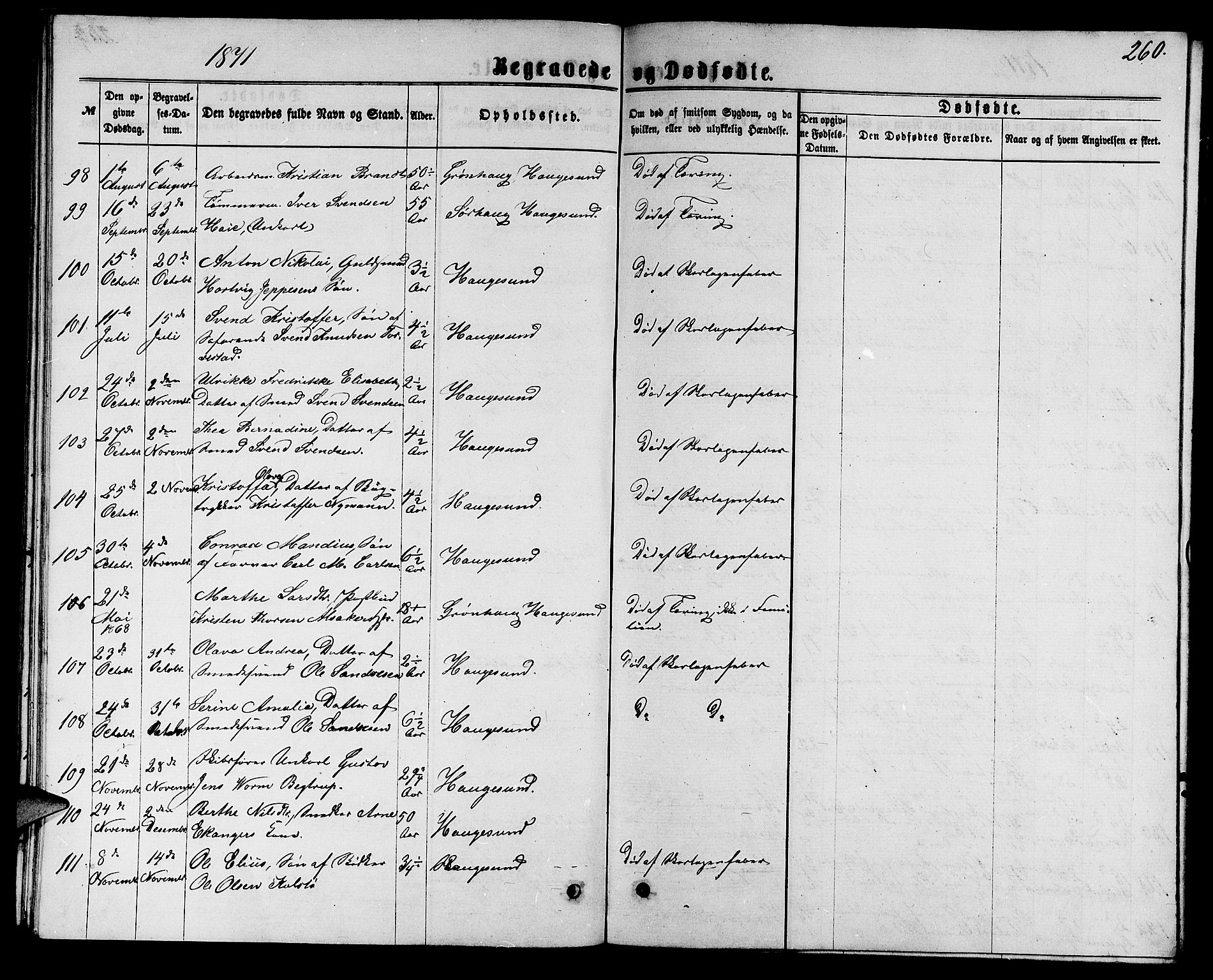 Torvastad sokneprestkontor, AV/SAST-A -101857/H/Ha/Hab/L0007: Klokkerbok nr. B 7, 1866-1873, s. 260