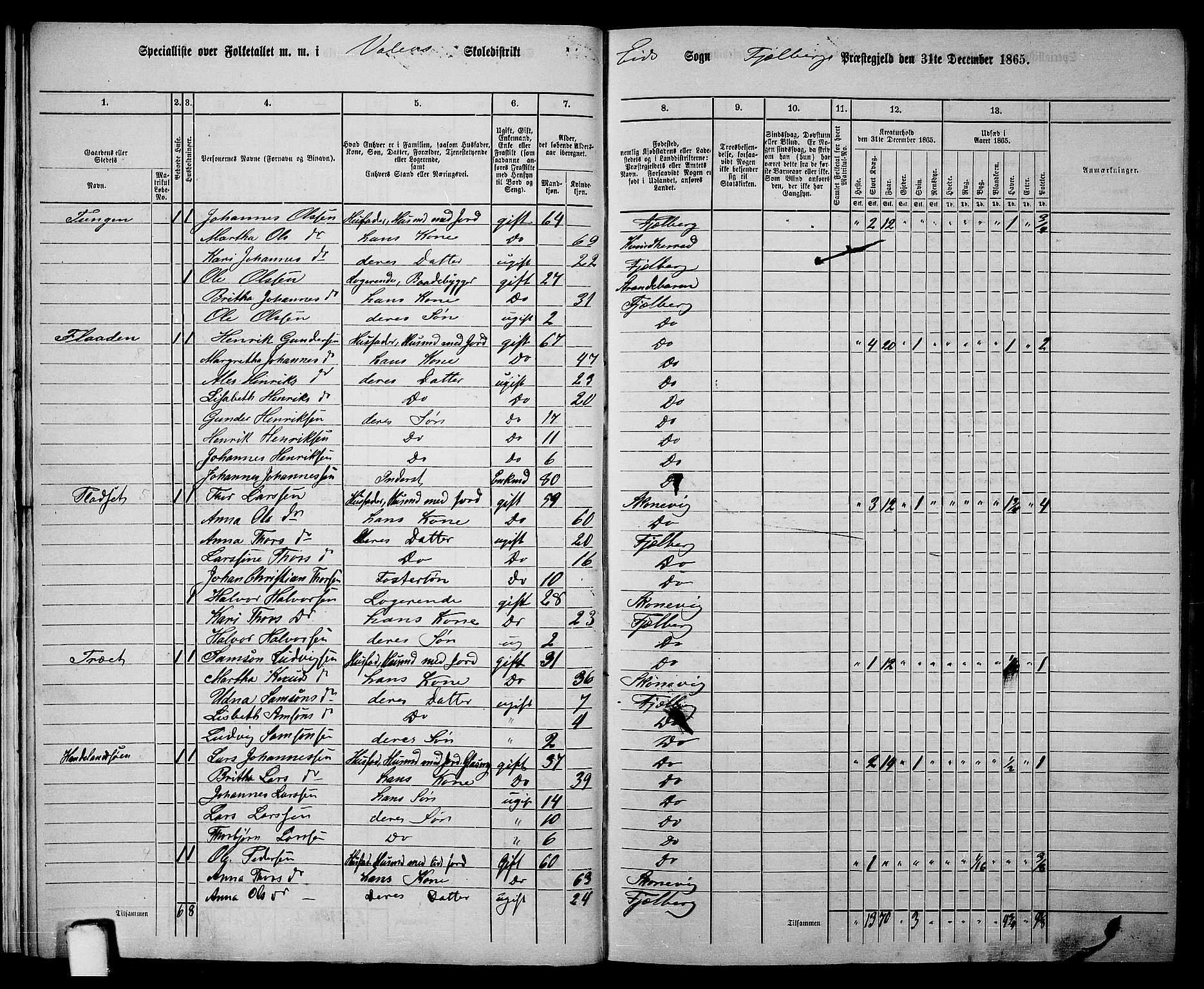RA, Folketelling 1865 for 1213P Fjelberg prestegjeld, 1865, s. 12