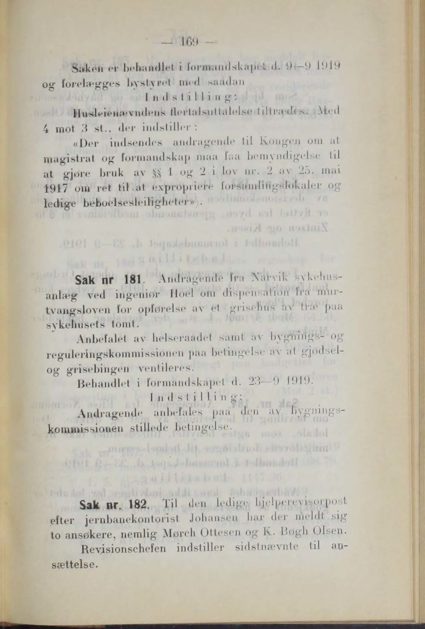 Narvik kommune. Formannskap , AIN/K-18050.150/A/Ab/L0009: Møtebok, 1919