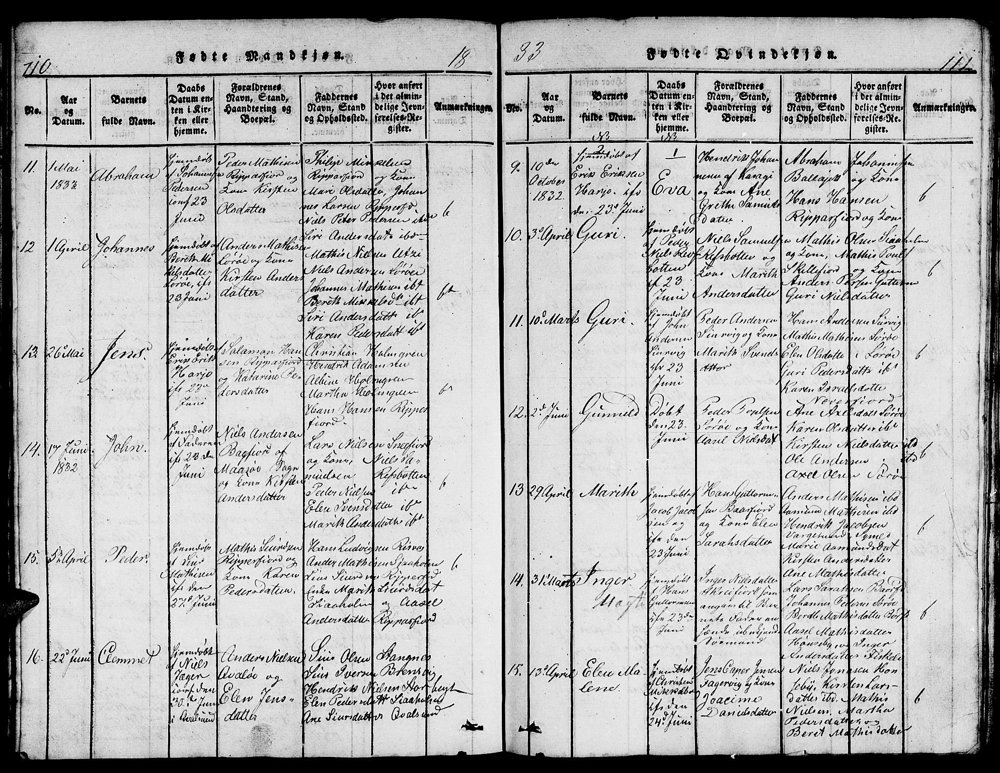 Hammerfest sokneprestkontor, AV/SATØ-S-1347/H/Hb/L0001.klokk: Klokkerbok nr. 1, 1822-1850, s. 110-111