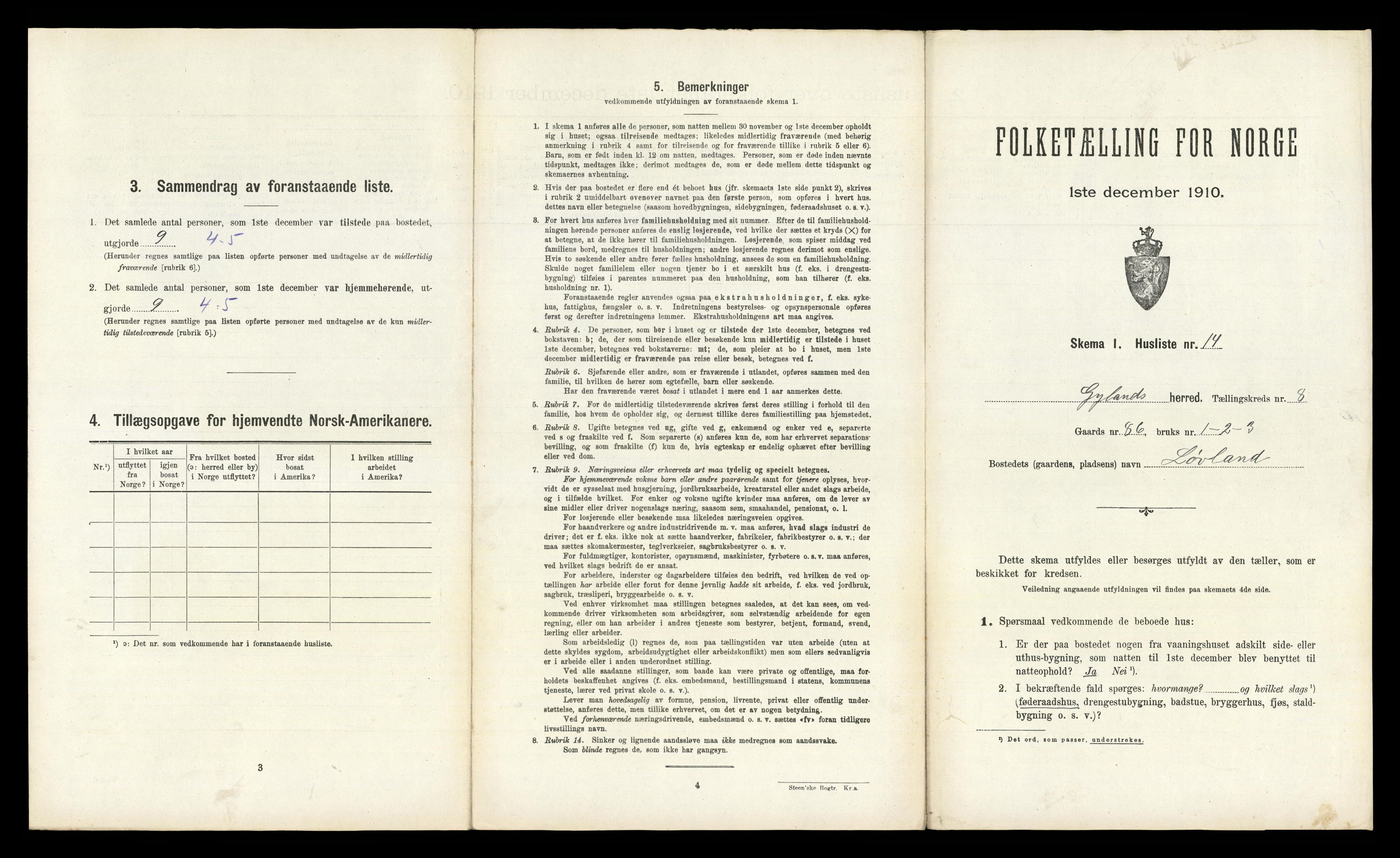 RA, Folketelling 1910 for 1044 Gyland herred, 1910, s. 316