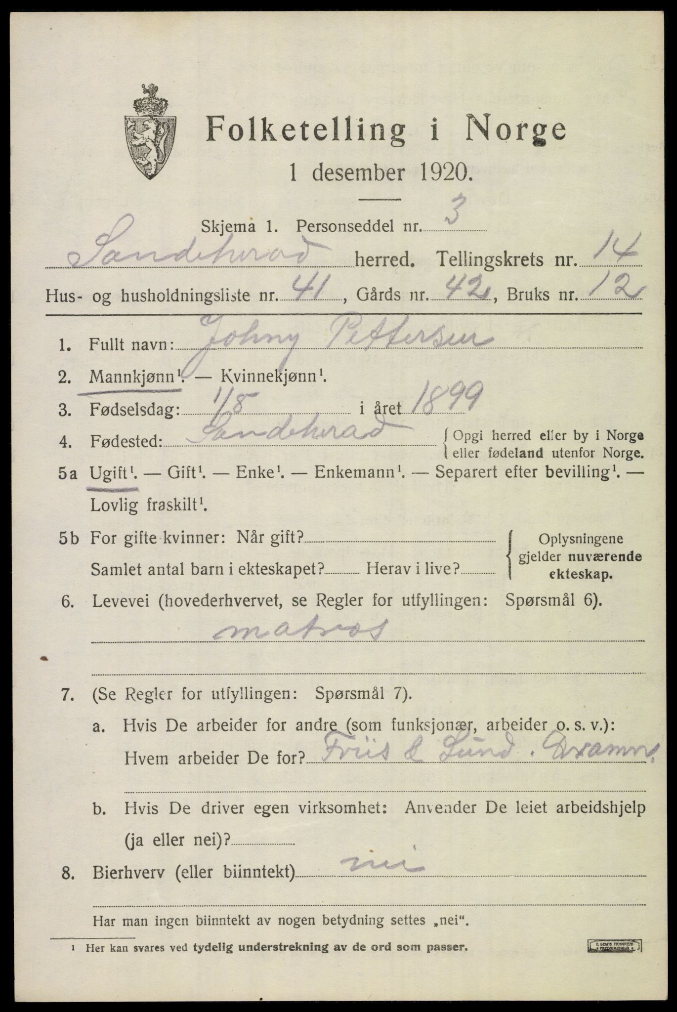 SAKO, Folketelling 1920 for 0724 Sandeherred herred, 1920, s. 20740