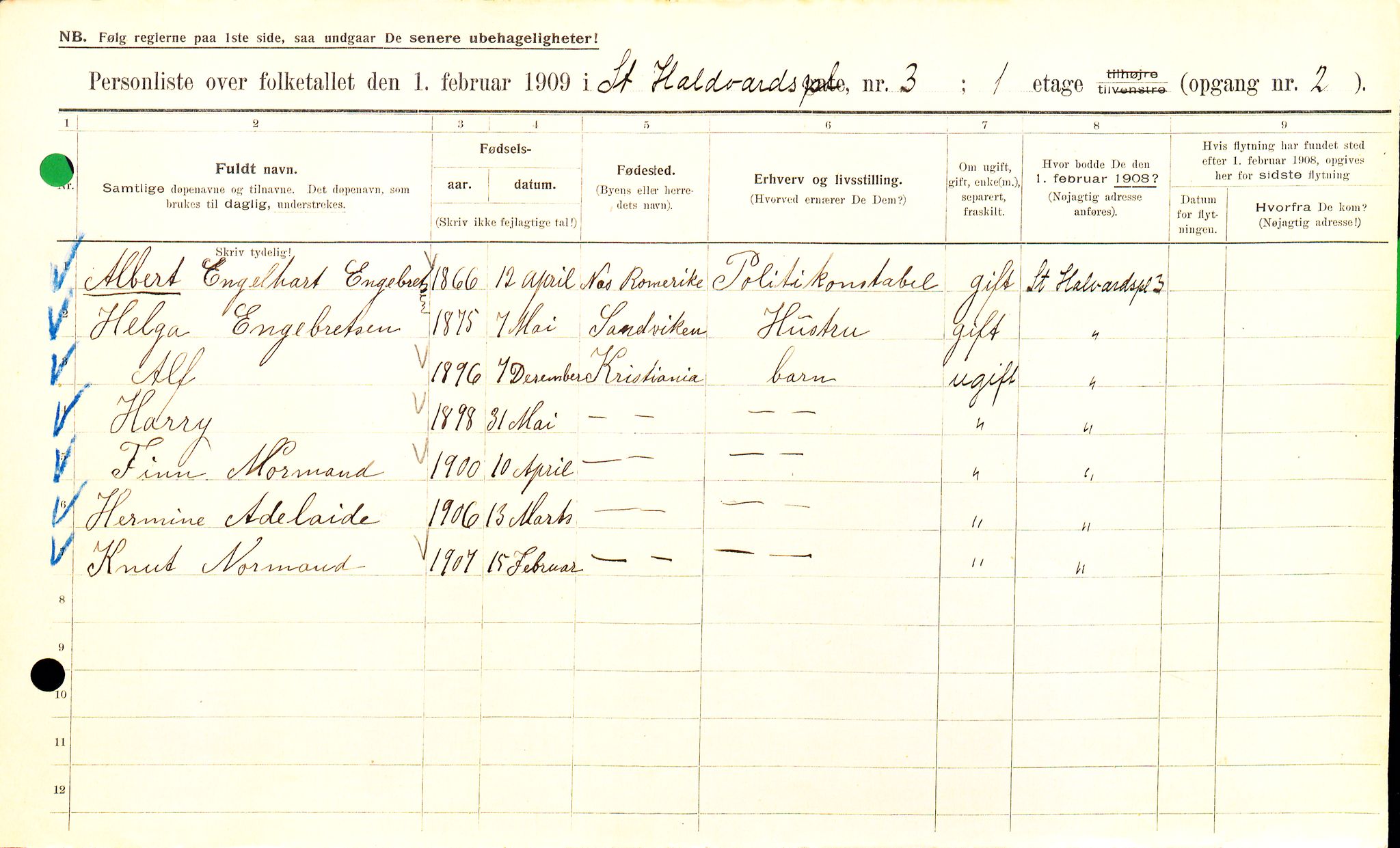 OBA, Kommunal folketelling 1.2.1909 for Kristiania kjøpstad, 1909, s. 79912