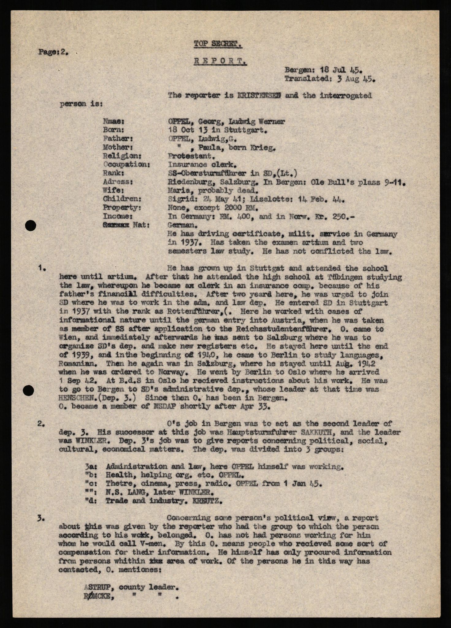 Forsvaret, Forsvarets overkommando II, AV/RA-RAFA-3915/D/Db/L0025: CI Questionaires. Tyske okkupasjonsstyrker i Norge. Tyskere., 1945-1946, s. 11