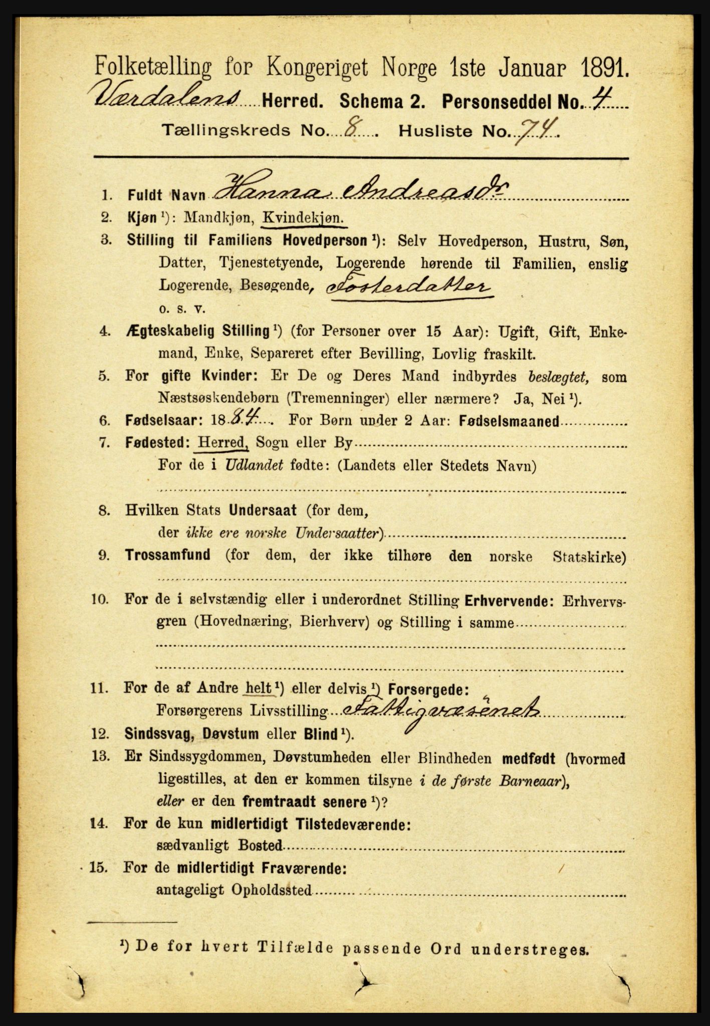 RA, Folketelling 1891 for 1721 Verdal herred, 1891, s. 4882