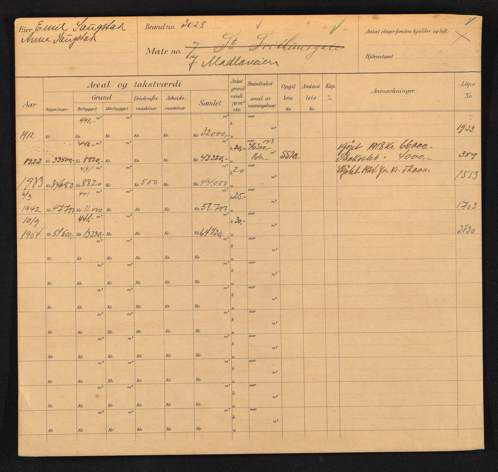 Stavanger kommune. Skattetakstvesenet, BYST/A-0440/F/Fa/Faa/L0030/0001: Skattetakstkort / Madlaveien 3 - 69