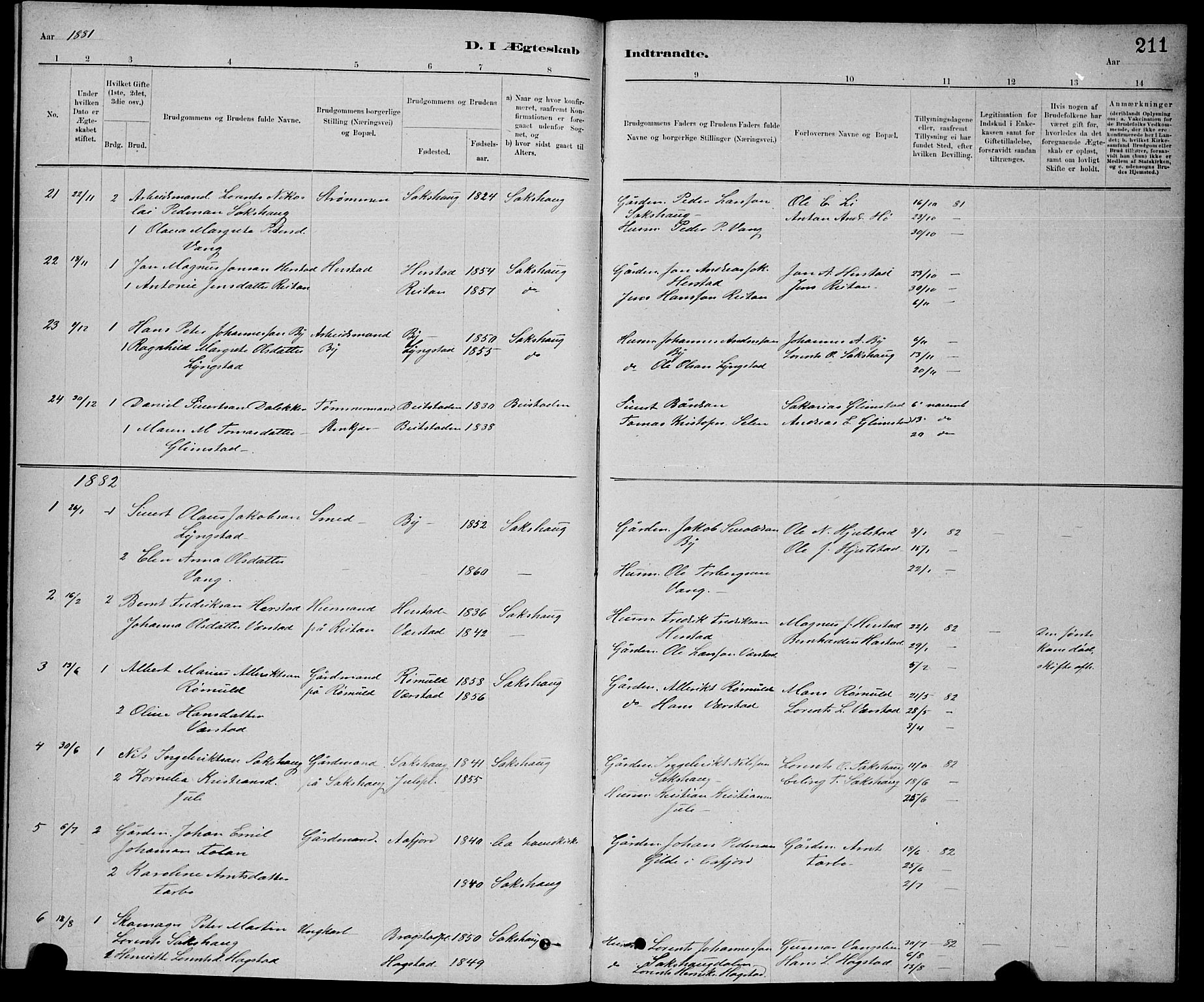 Ministerialprotokoller, klokkerbøker og fødselsregistre - Nord-Trøndelag, SAT/A-1458/730/L0301: Klokkerbok nr. 730C04, 1880-1897, s. 211