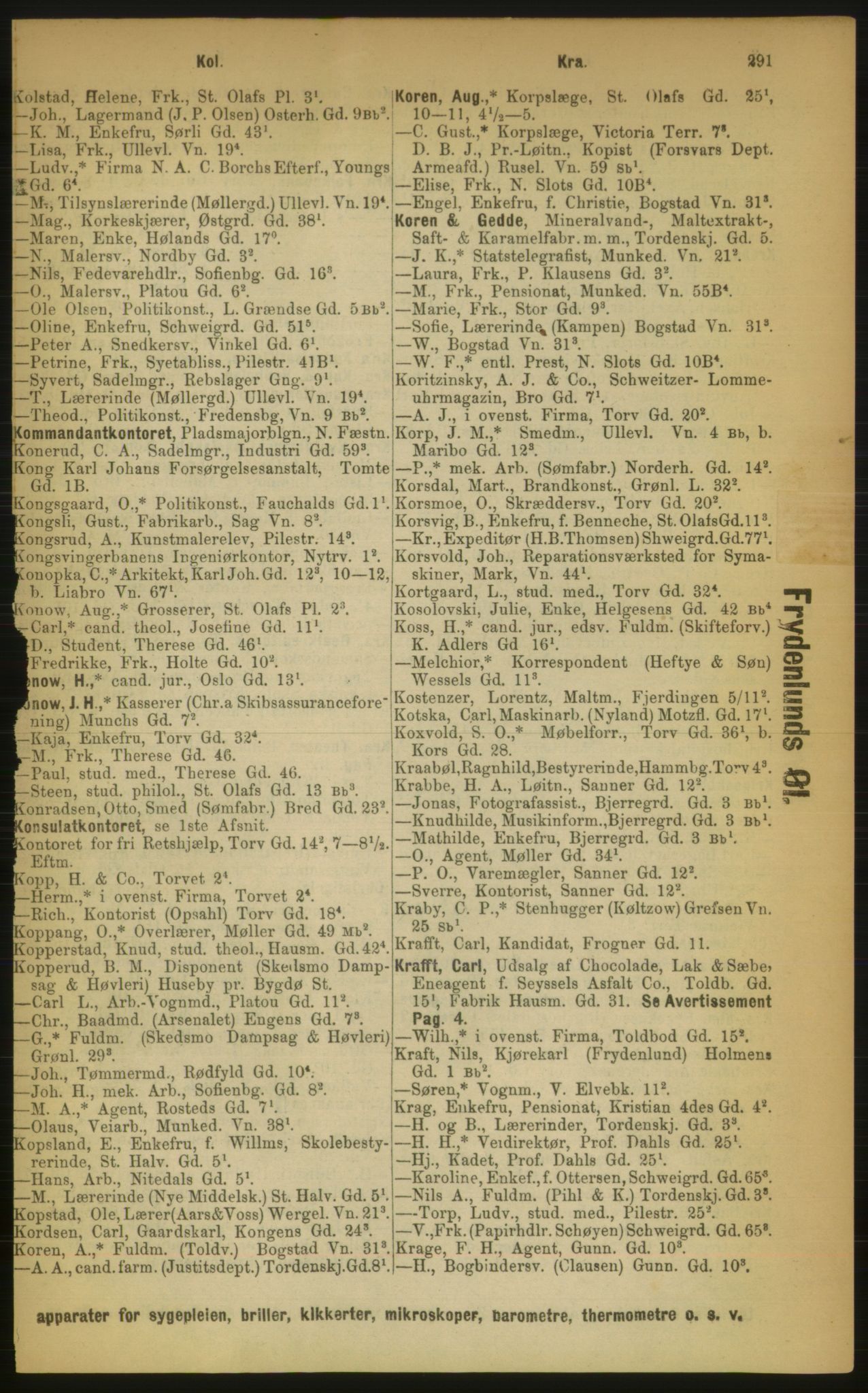 Kristiania/Oslo adressebok, PUBL/-, 1889, s. 291
