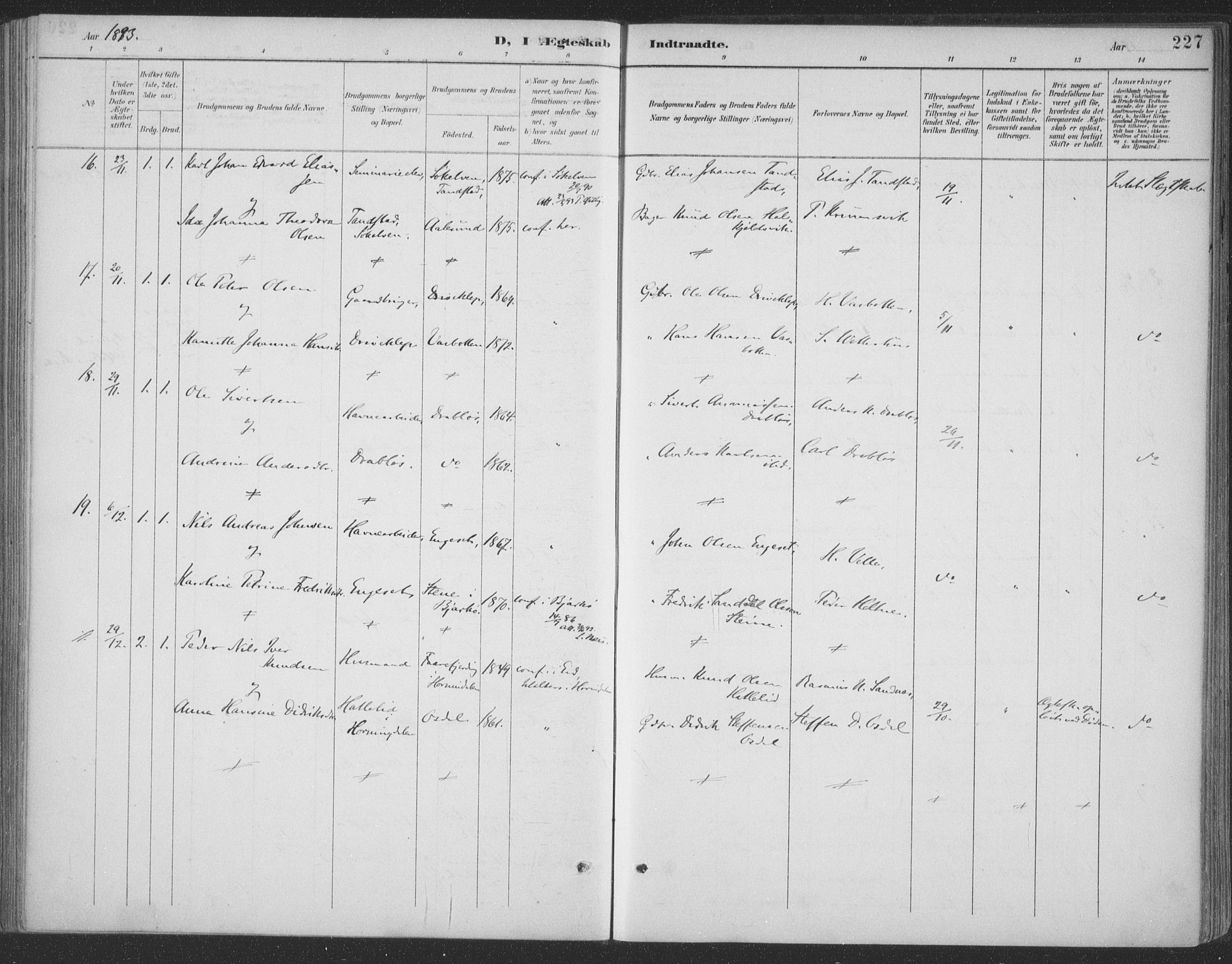 Ministerialprotokoller, klokkerbøker og fødselsregistre - Møre og Romsdal, AV/SAT-A-1454/511/L0142: Ministerialbok nr. 511A09, 1891-1905, s. 227