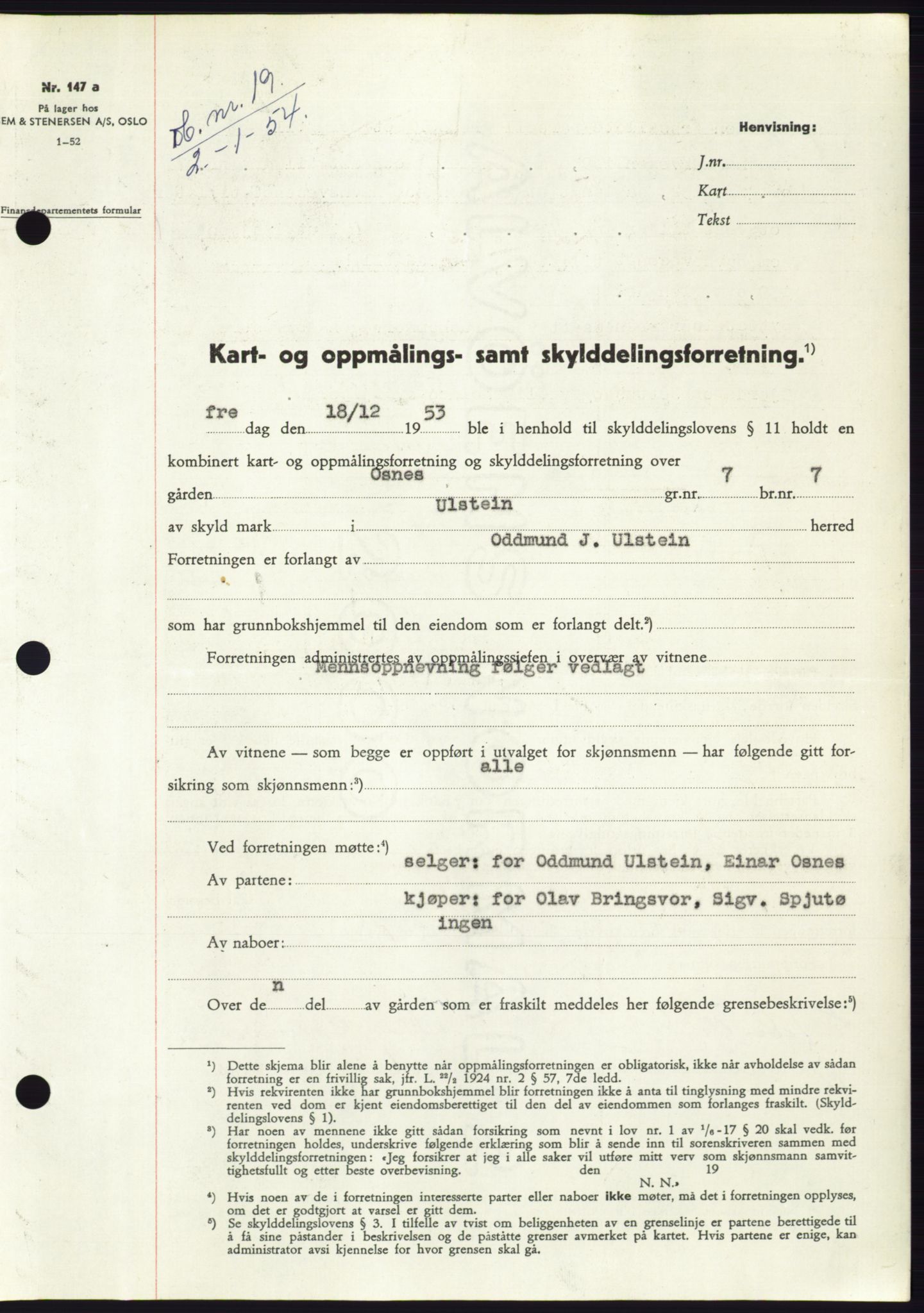 Søre Sunnmøre sorenskriveri, SAT/A-4122/1/2/2C/L0096: Pantebok nr. 22A, 1953-1954, Dagboknr: 19/1954