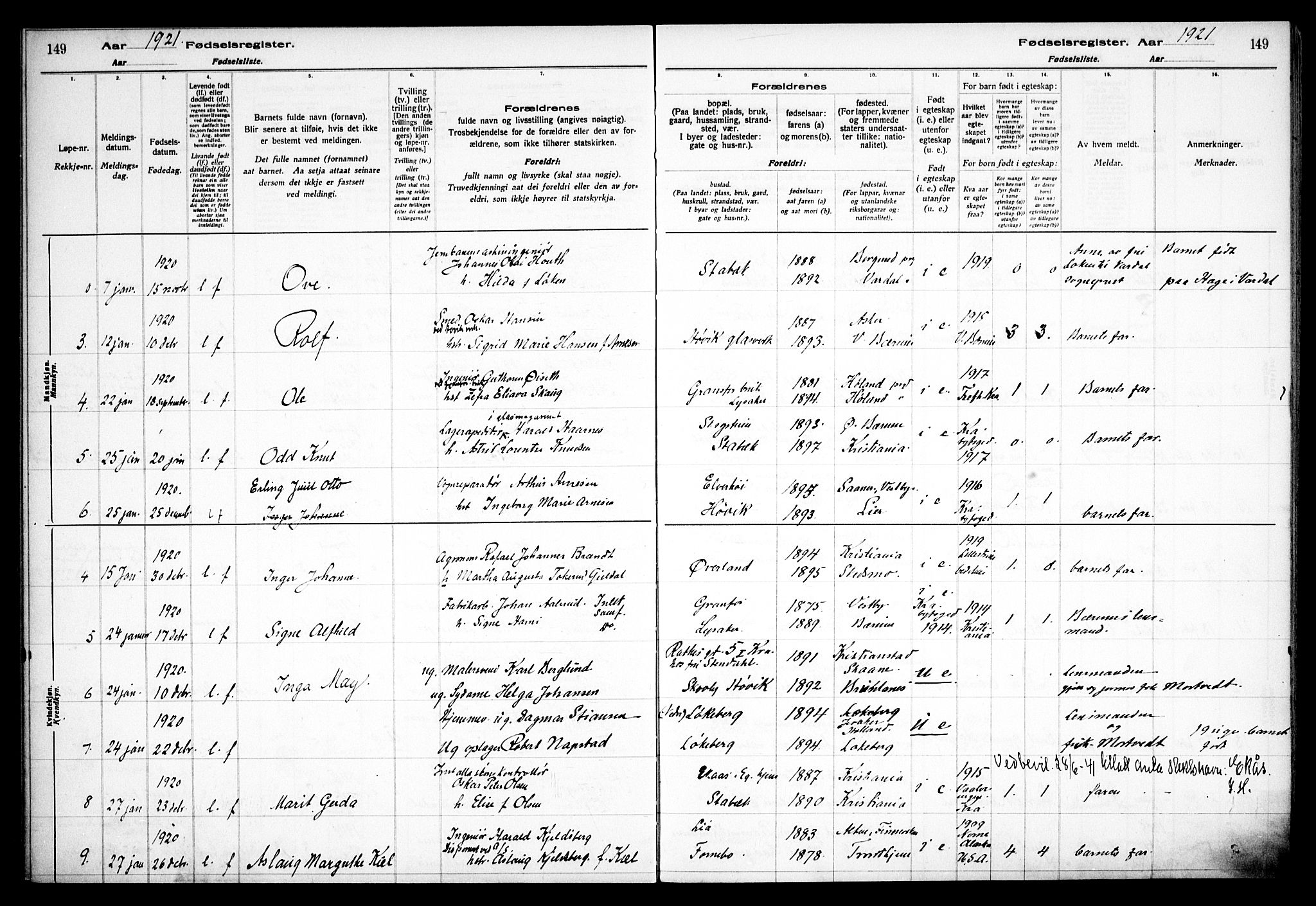 Østre Bærum prestekontor Kirkebøker, SAO/A-10887/J/Ja/L0001: Fødselsregister nr. 1, 1916-1922, s. 149