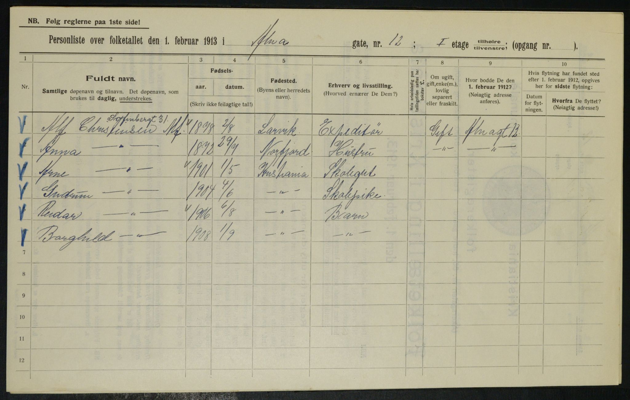 OBA, Kommunal folketelling 1.2.1913 for Kristiania, 1913, s. 1240