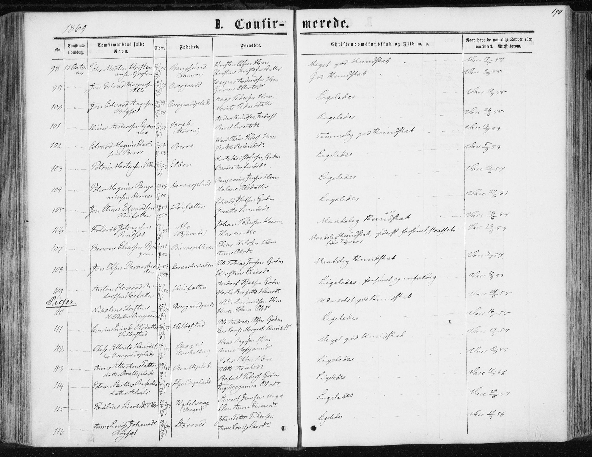 Ministerialprotokoller, klokkerbøker og fødselsregistre - Nord-Trøndelag, SAT/A-1458/741/L0394: Ministerialbok nr. 741A08, 1864-1877, s. 190