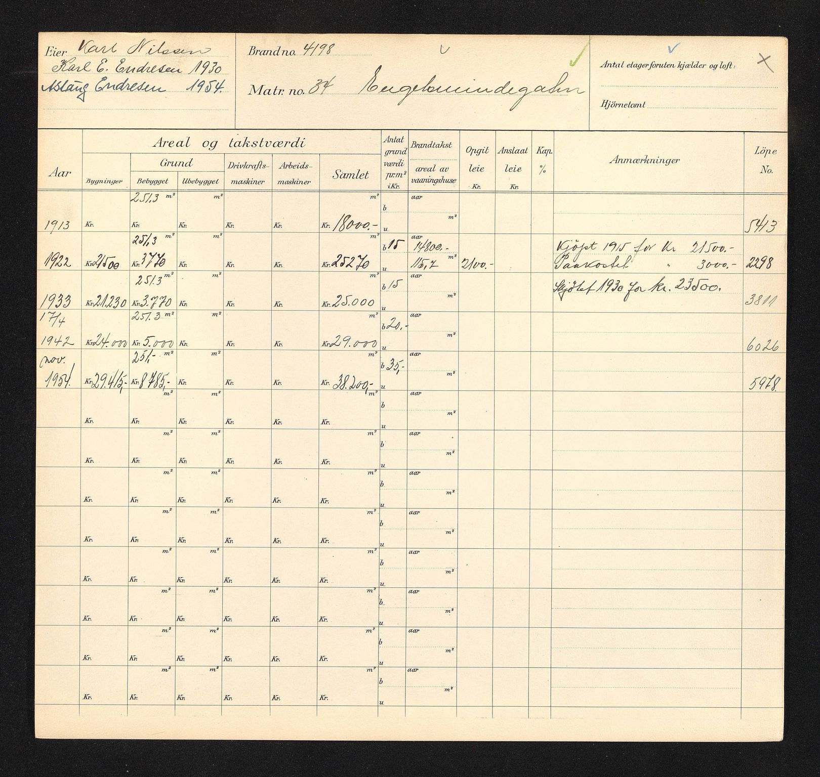 Stavanger kommune. Skattetakstvesenet, BYST/A-0440/F/Fa/Faa/L0012/0005: Skattetakstkort / Engelsminnegata 30 - Engøy 17