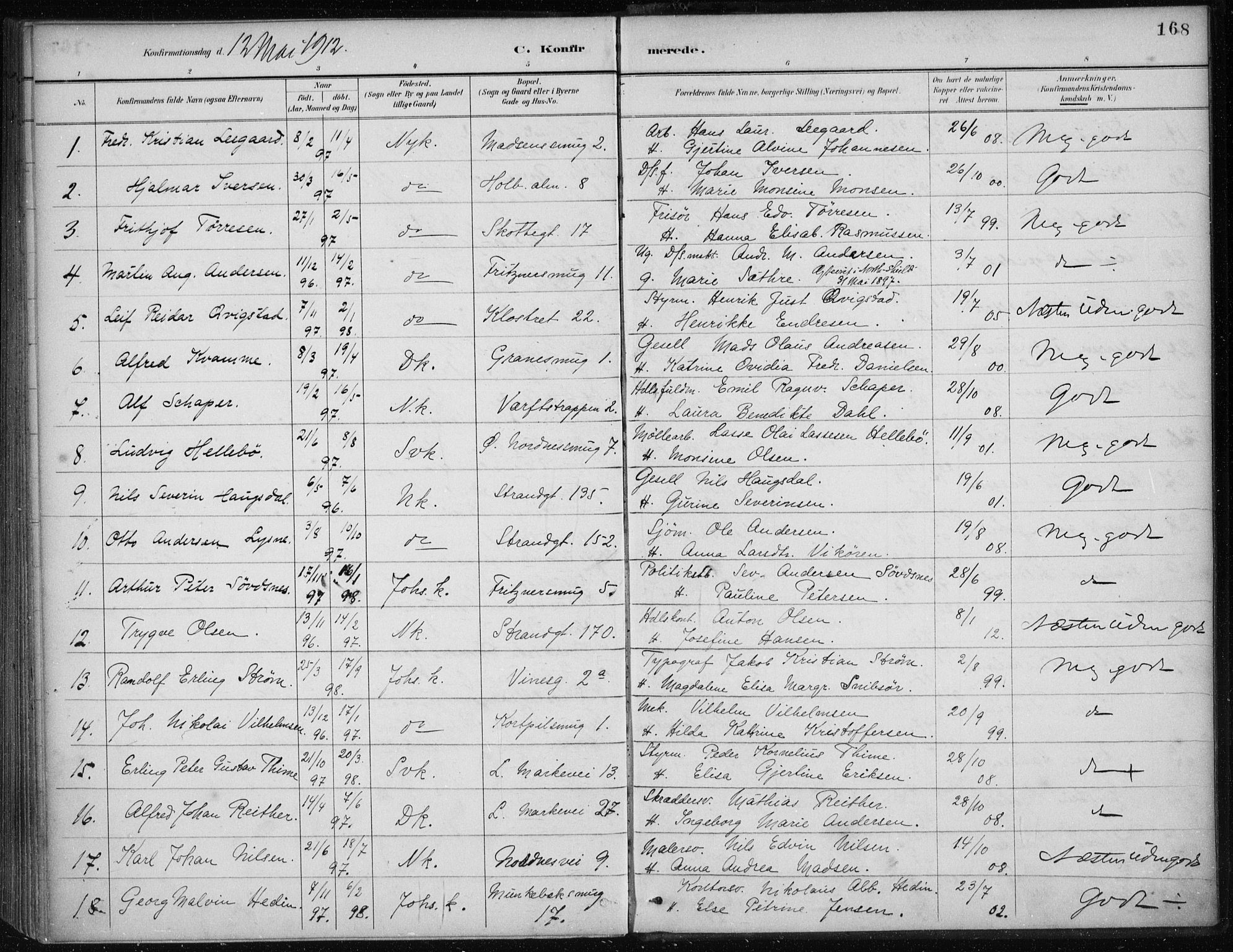 Nykirken Sokneprestembete, AV/SAB-A-77101/H/Haa/L0027: Ministerialbok nr. C 6, 1886-1913, s. 168