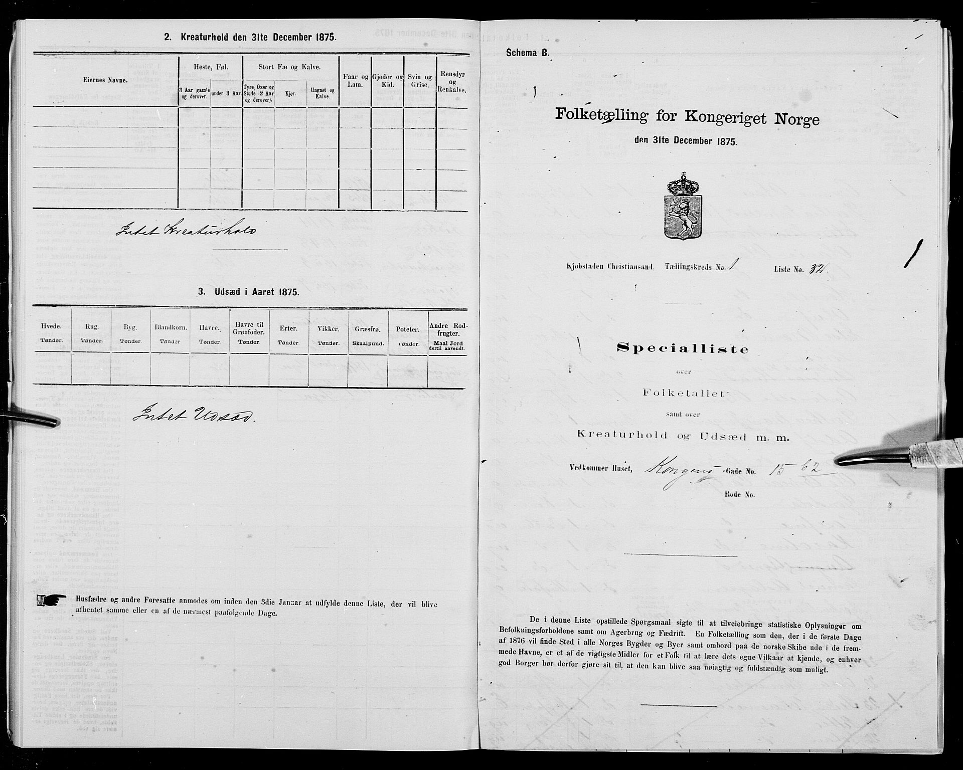 SAK, Folketelling 1875 for 1001P Kristiansand prestegjeld, 1875, s. 82