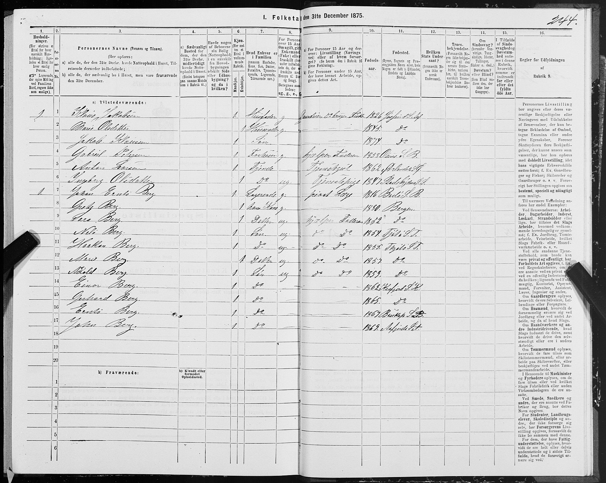 SAT, Folketelling 1875 for 1630P Aafjorden prestegjeld, 1875, s. 3244