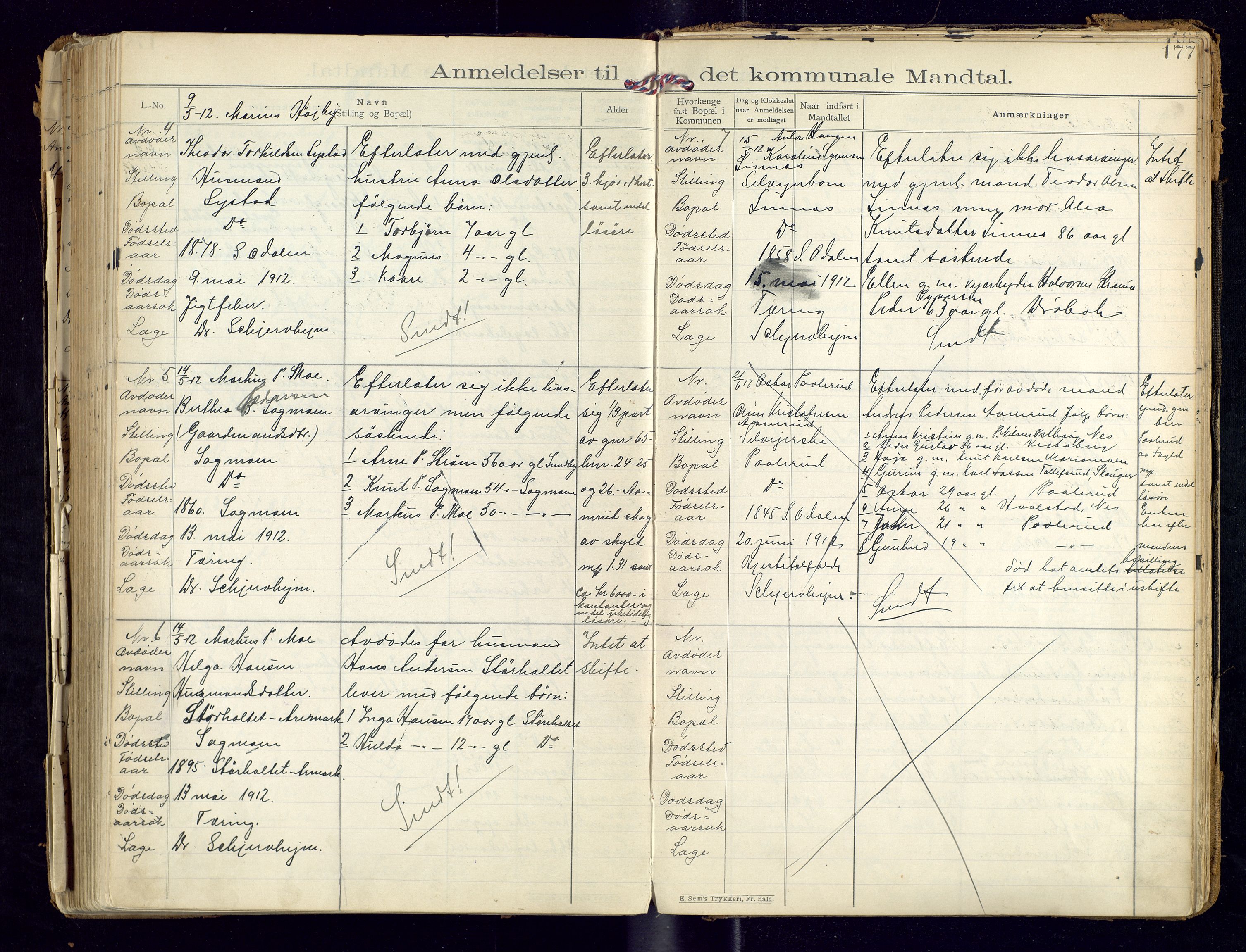 Sør-Odal lensmannskontor, AV/SAH-LHS-022/H/Hb/L0001/0002: Protokoller over anmeldte dødsfall / Protokoll over anmeldte dødsfall, 1901-1913, s. 177