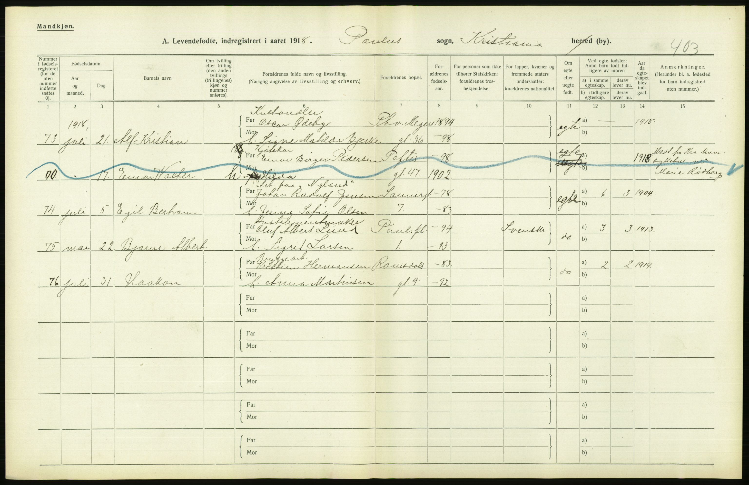 Statistisk sentralbyrå, Sosiodemografiske emner, Befolkning, AV/RA-S-2228/D/Df/Dfb/Dfbh/L0008: Kristiania: Levendefødte menn og kvinner., 1918, s. 642