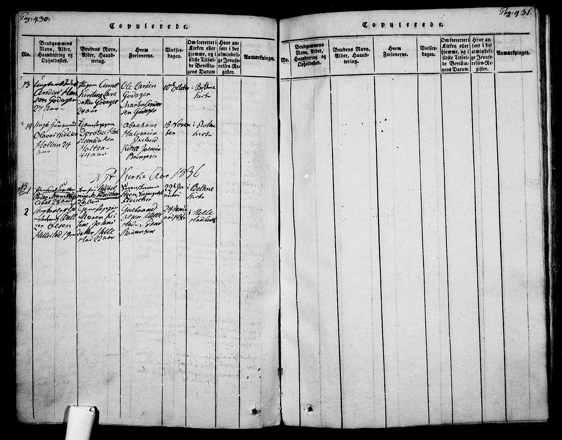 Botne kirkebøker, AV/SAKO-A-340/F/Fa/L0005: Ministerialbok nr. I 5, 1814-1836, s. 430-431