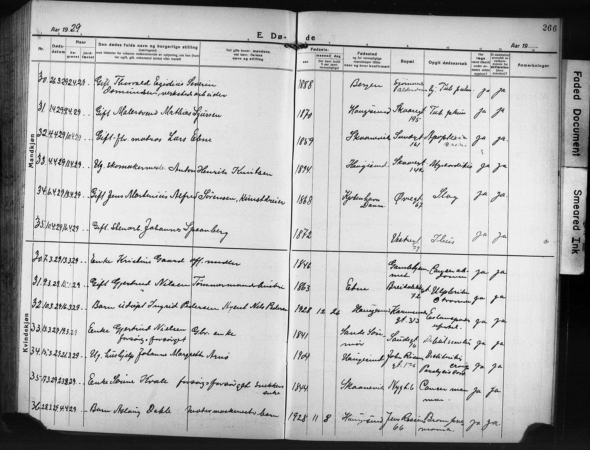 Haugesund sokneprestkontor, AV/SAST-A -101863/H/Ha/Hab/L0010: Klokkerbok nr. B 10, 1920-1931, s. 266