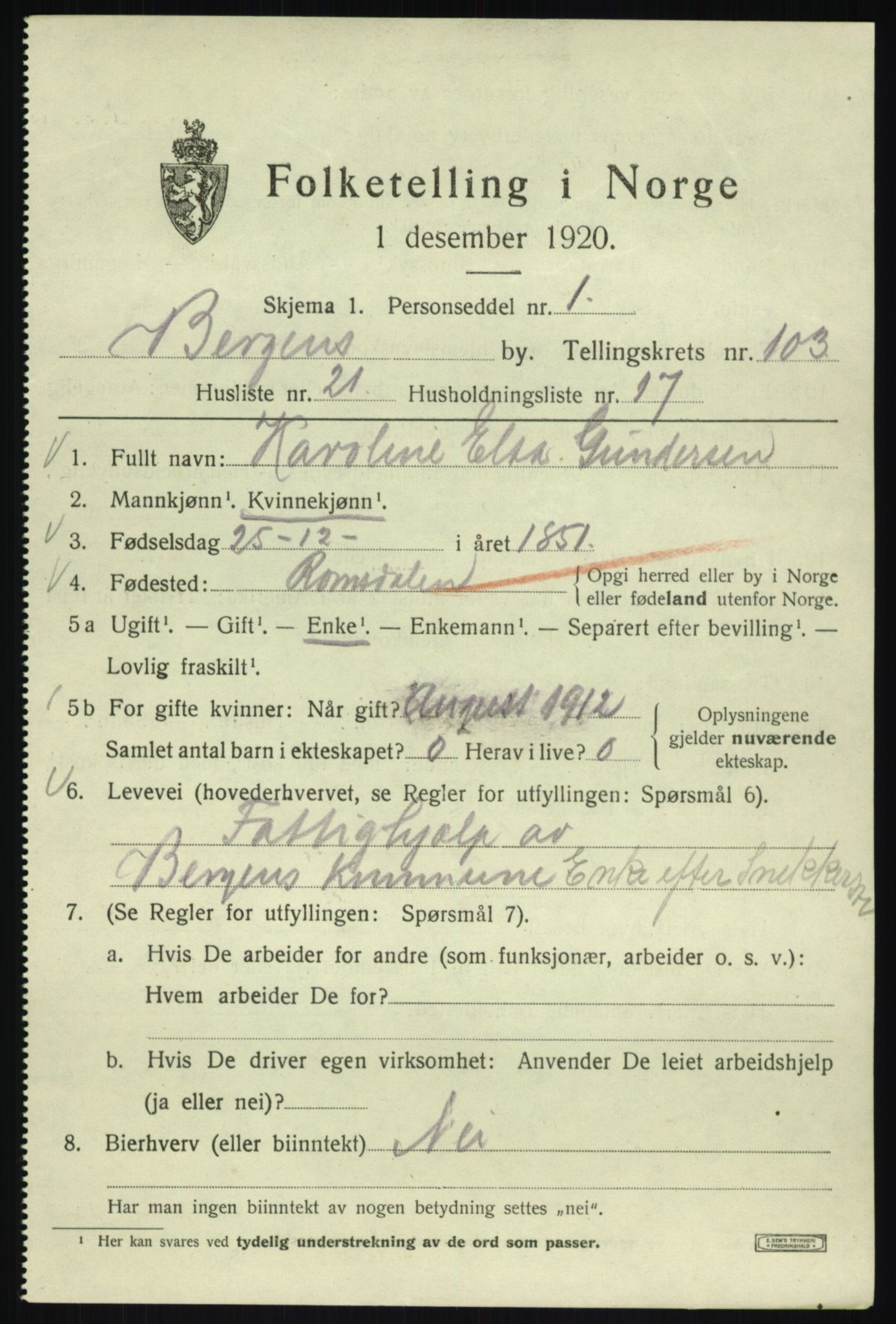 SAB, Folketelling 1920 for 1301 Bergen kjøpstad, 1920, s. 180288