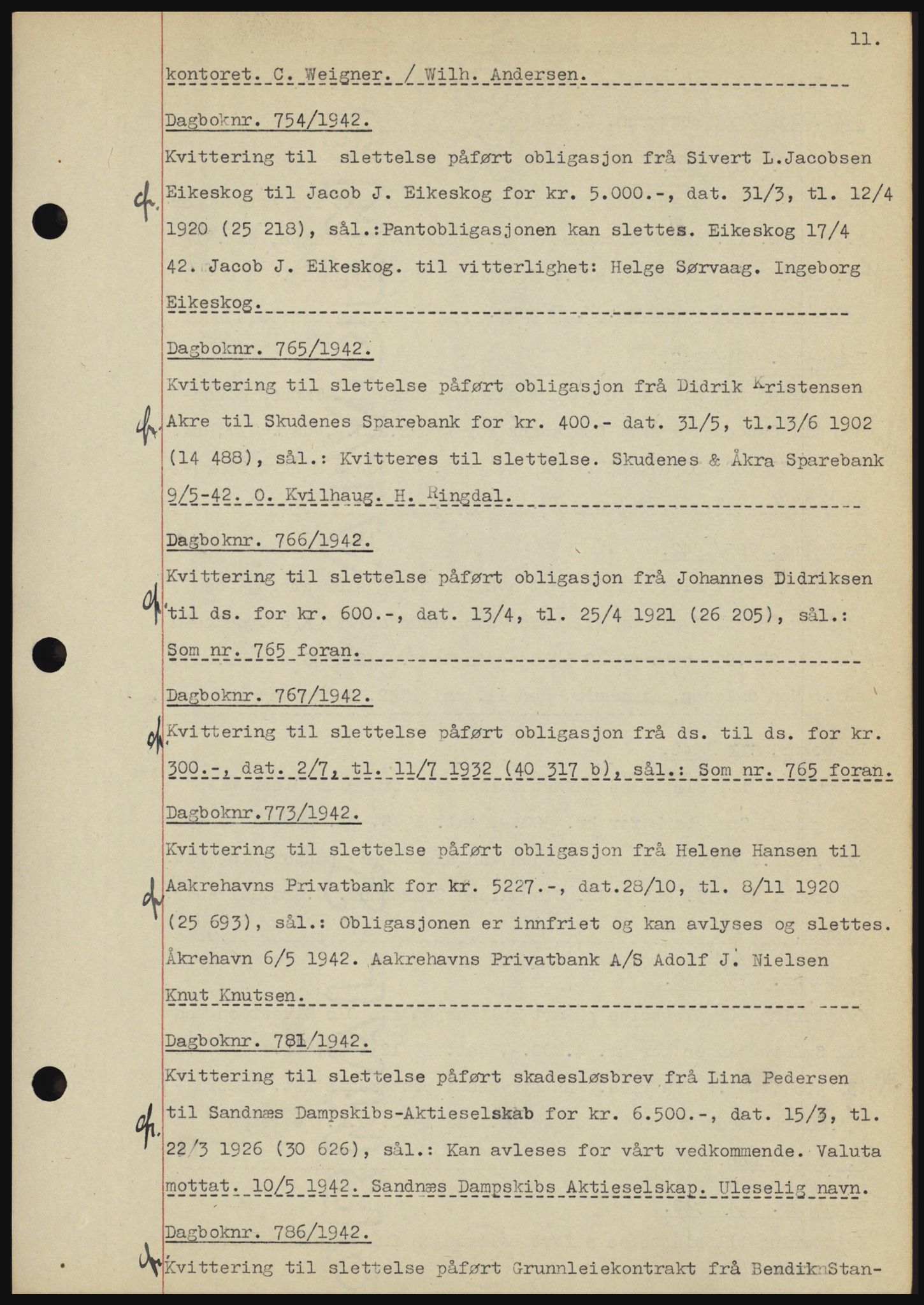 Karmsund sorenskriveri, SAST/A-100311/01/II/IIBBE/L0008: Pantebok nr. B 54, 1942-1943, Dagboknr: 754/1942