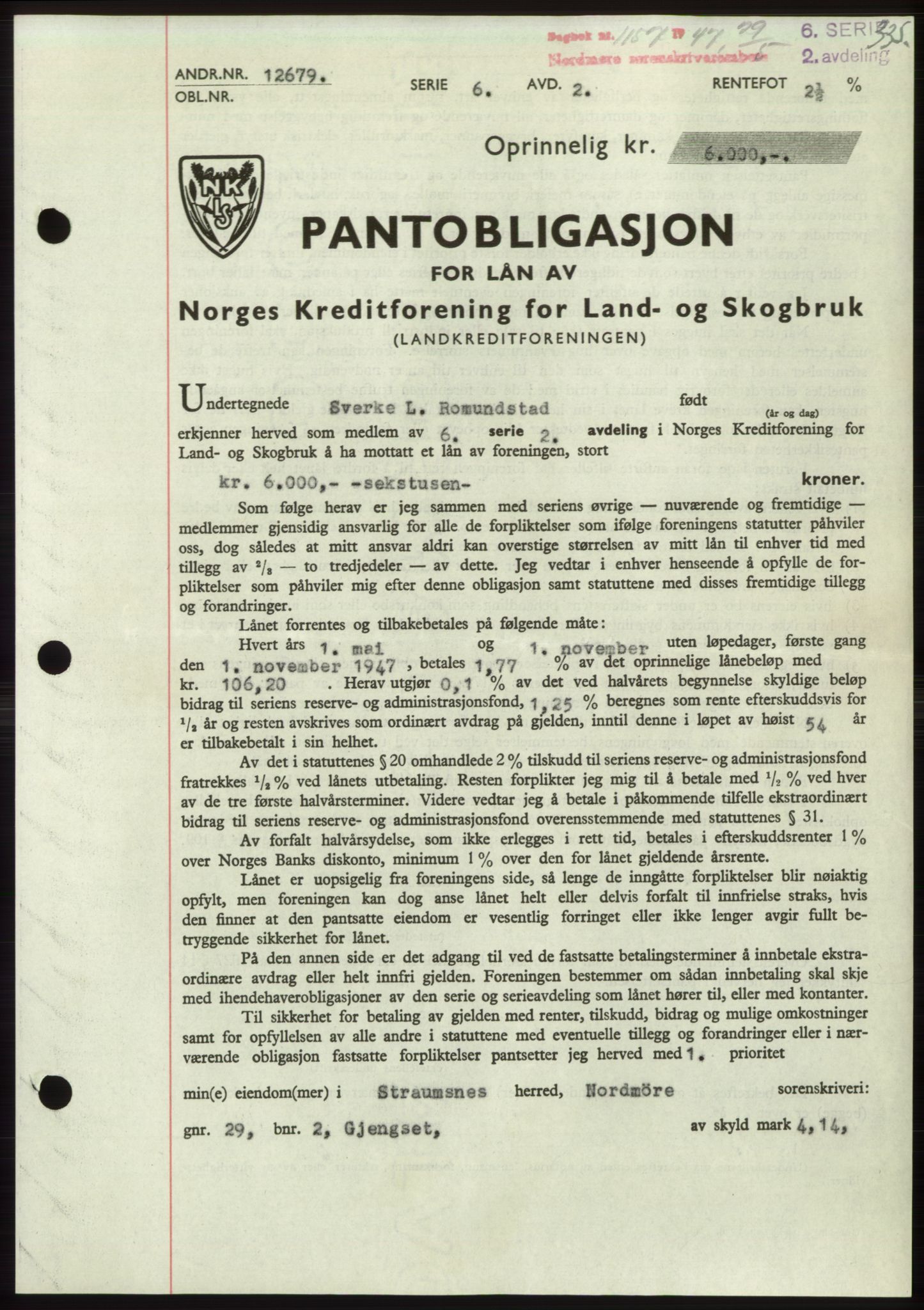 Nordmøre sorenskriveri, SAT/A-4132/1/2/2Ca: Pantebok nr. B96, 1947-1947, Dagboknr: 1157/1947