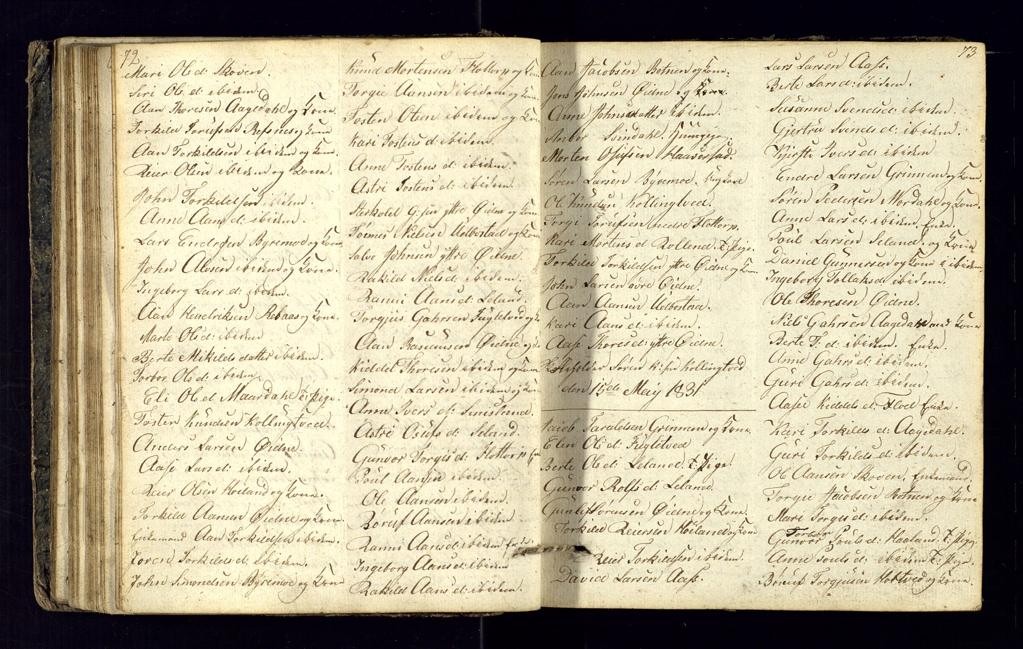 Bjelland sokneprestkontor, AV/SAK-1111-0005/F/Fc/Fcc/L0001: Kommunikantprotokoll nr. C-1, 1825-1842, s. 72-73