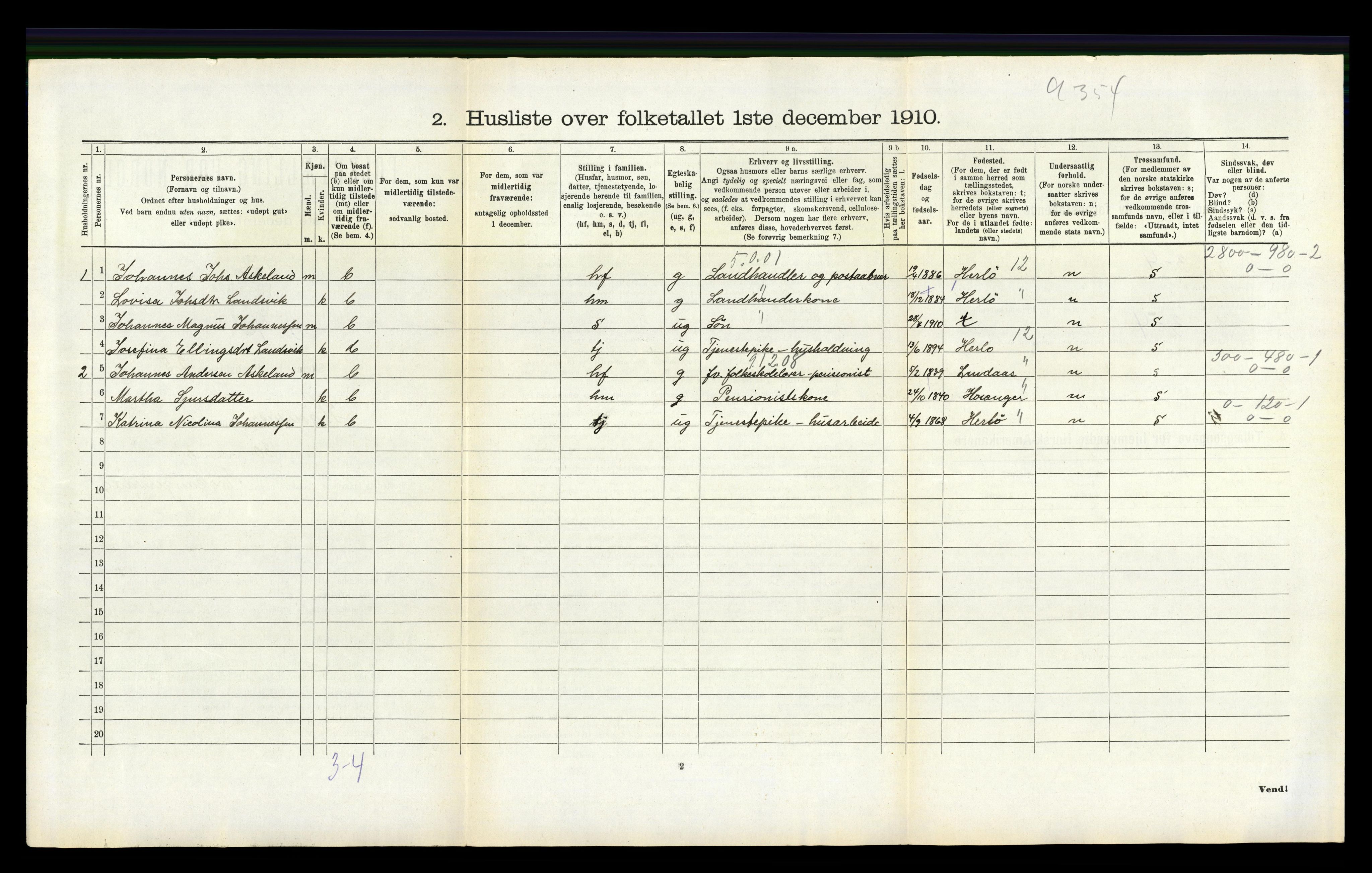 RA, Folketelling 1910 for 1254 Hamre herred, 1910, s. 391