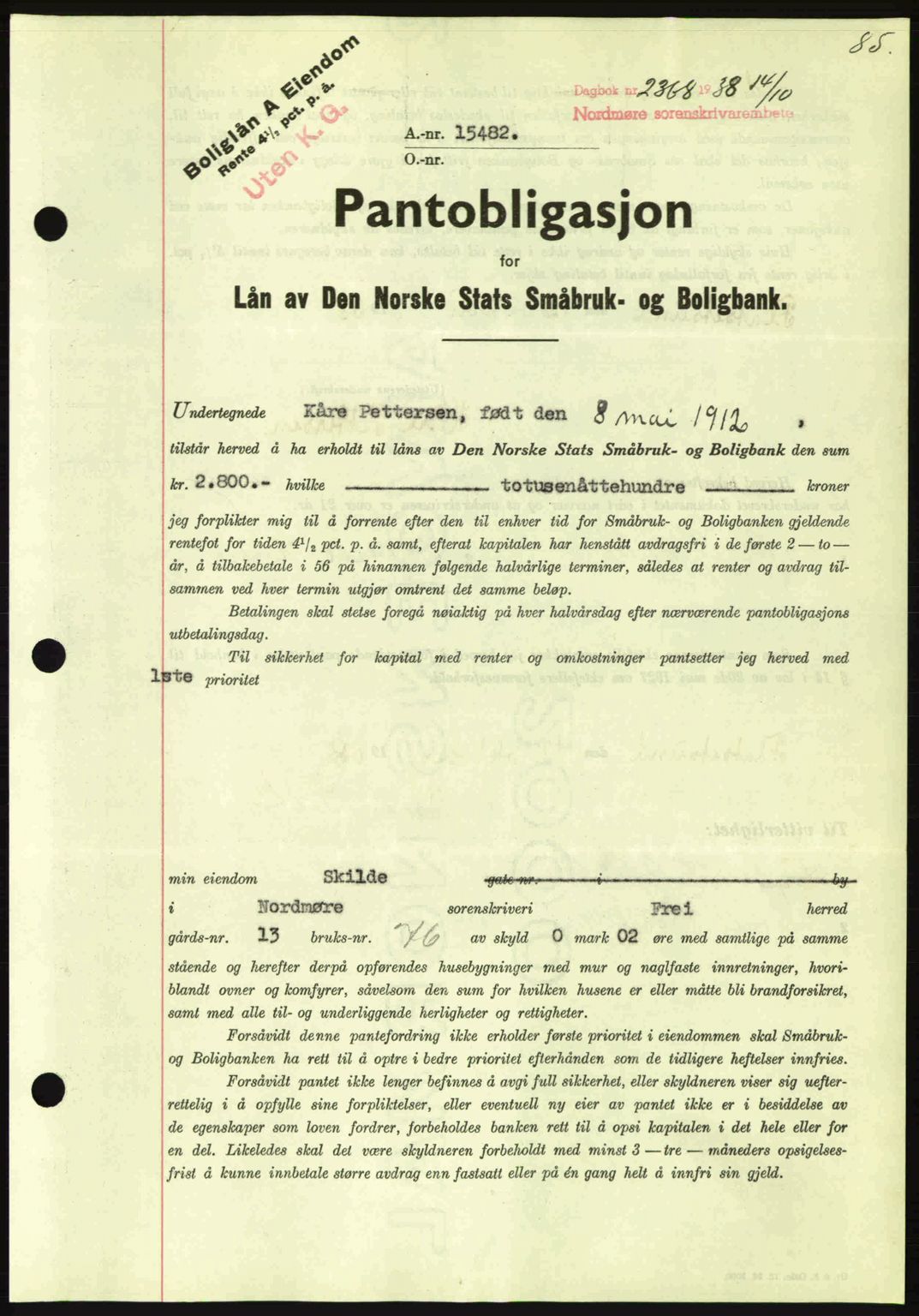 Nordmøre sorenskriveri, AV/SAT-A-4132/1/2/2Ca: Pantebok nr. B84, 1938-1939, Dagboknr: 2368/1938