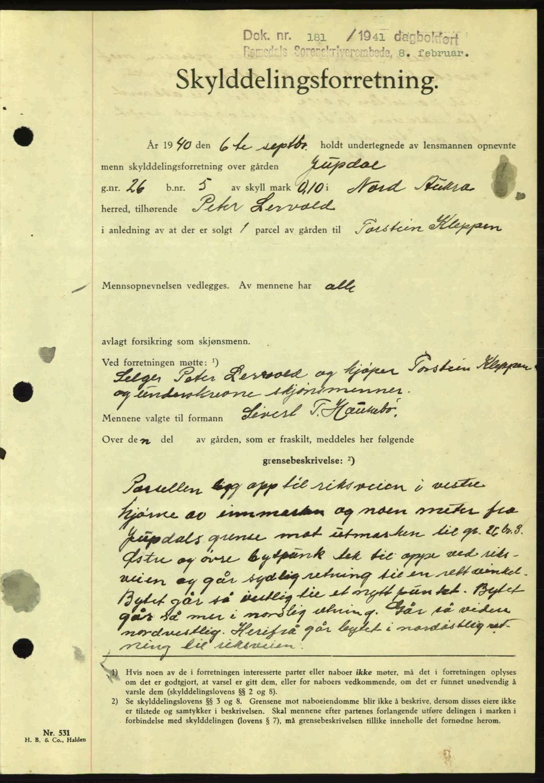 Romsdal sorenskriveri, SAT/A-4149/1/2/2C: Pantebok nr. A9, 1940-1941, Dagboknr: 181/1941