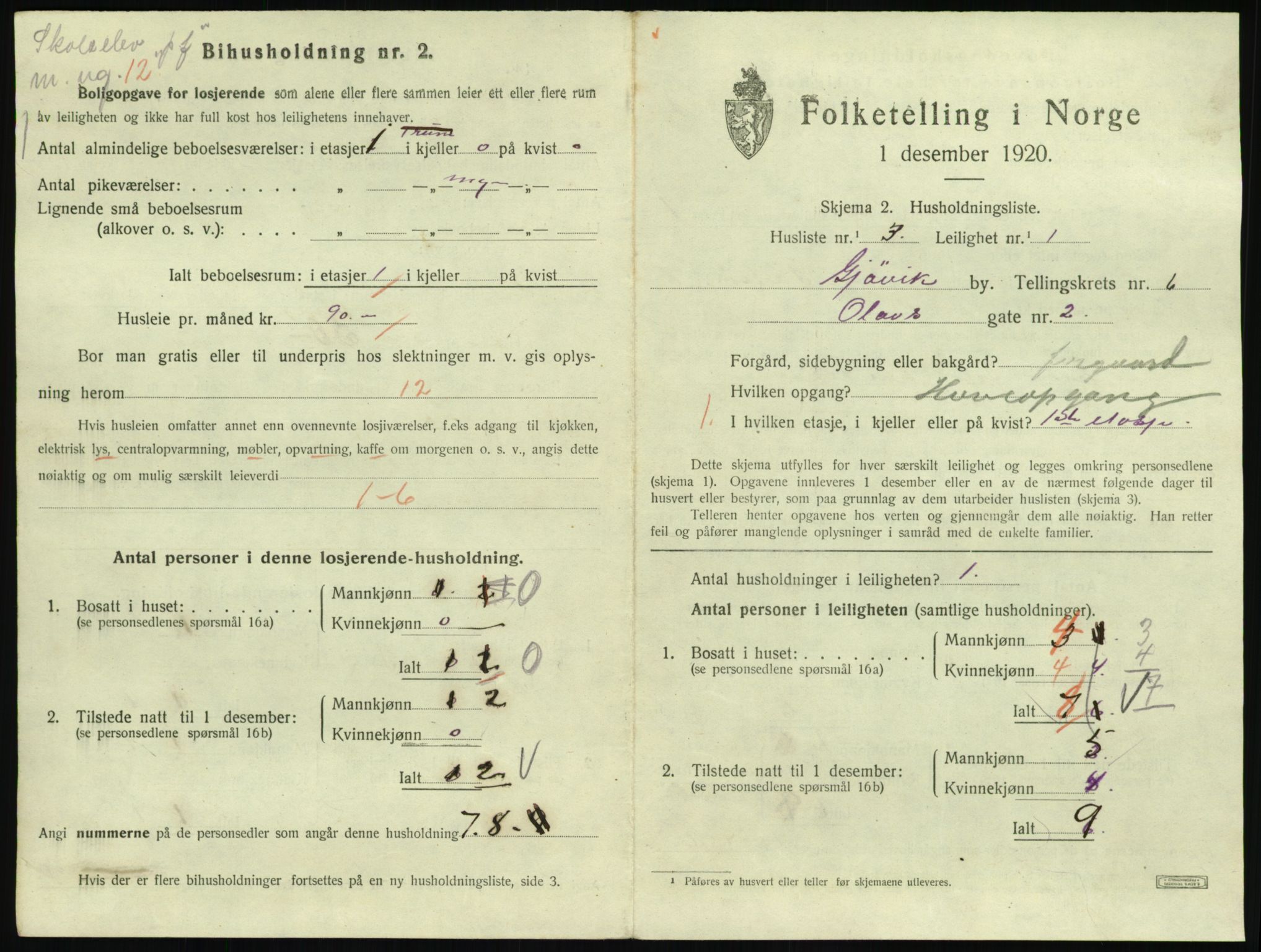 SAH, Folketelling 1920 for 0502 Gjøvik kjøpstad, 1920, s. 2316