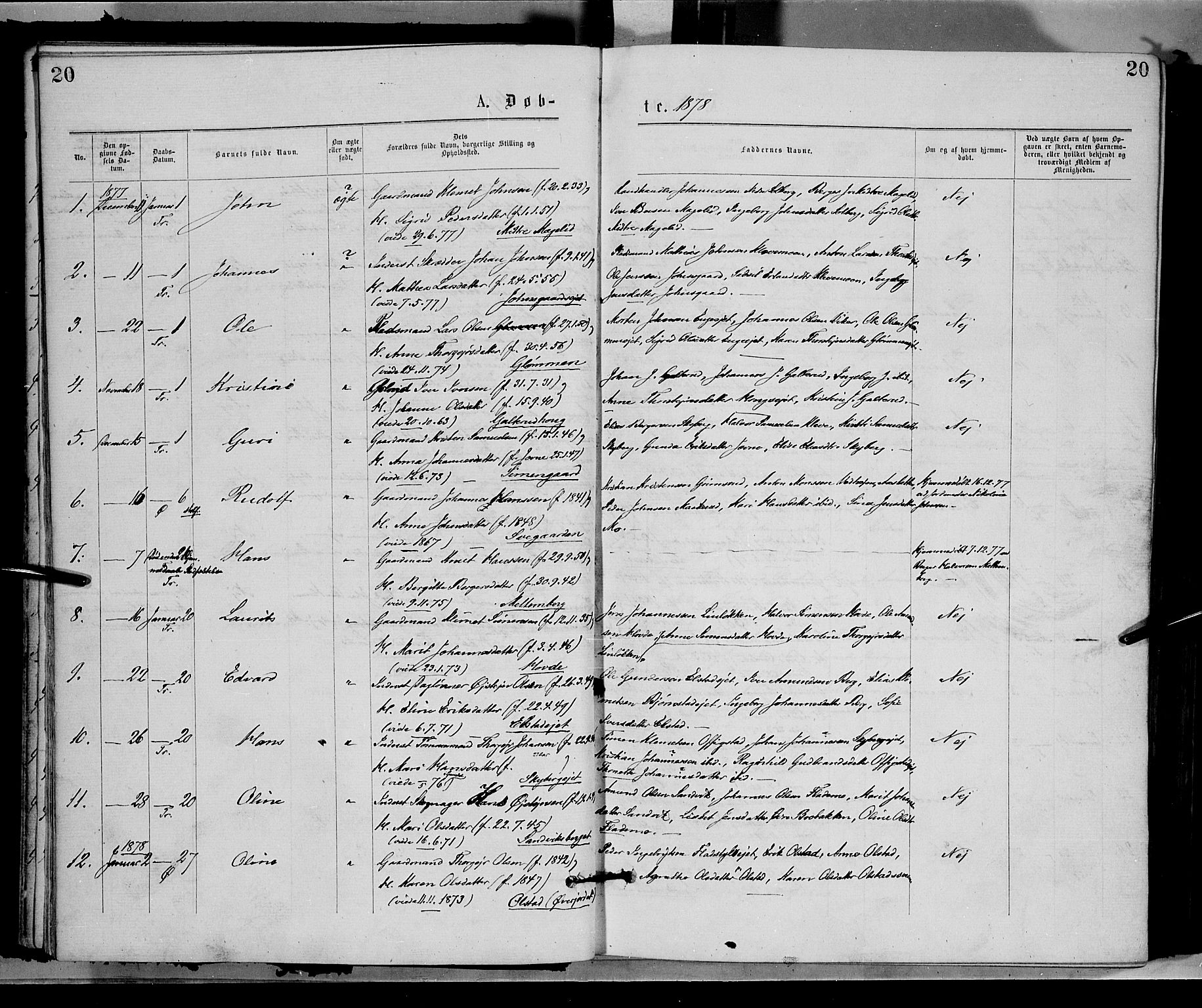 Øyer prestekontor, AV/SAH-PREST-084/H/Ha/Haa/L0007: Ministerialbok nr. 7, 1875-1878, s. 20