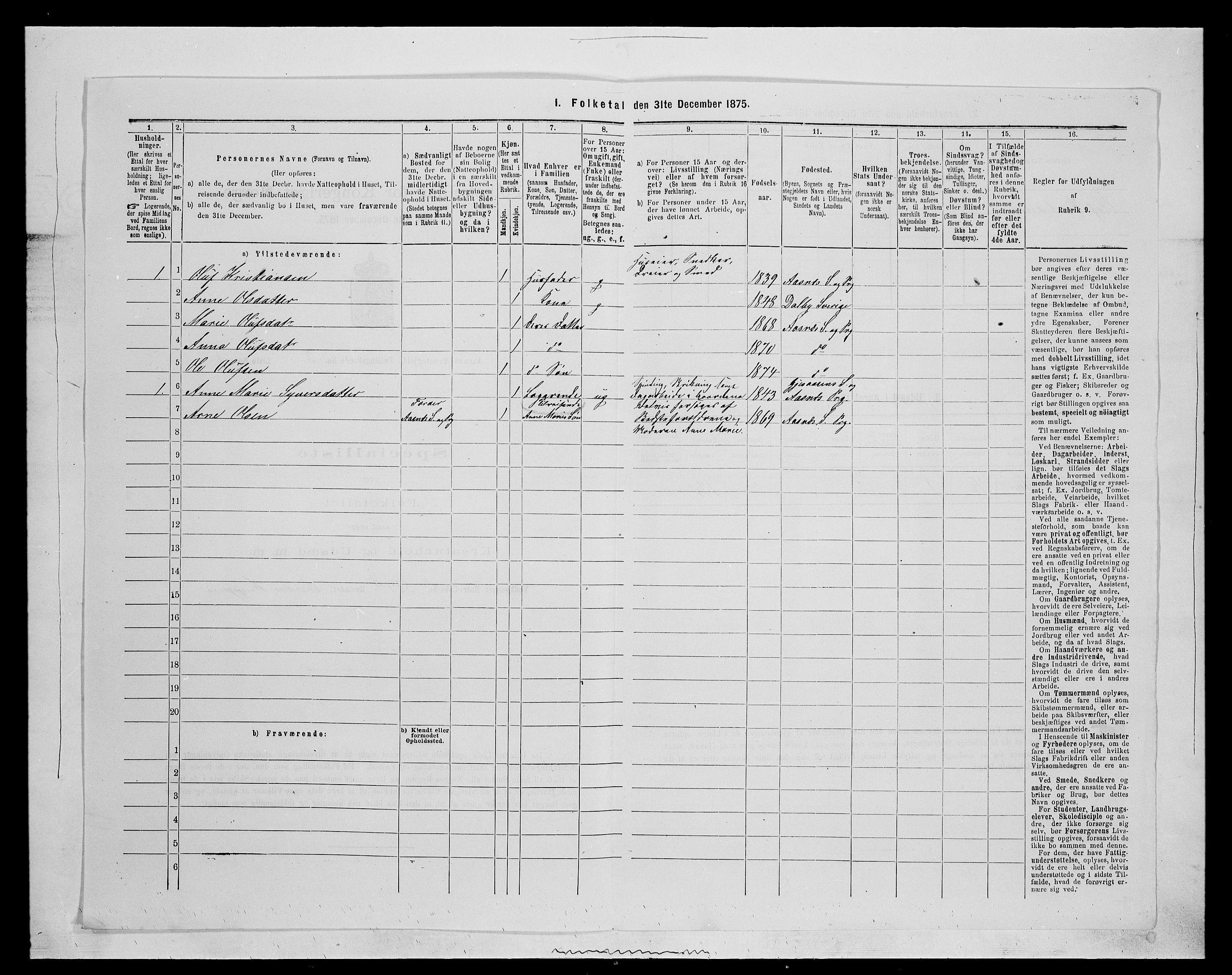 SAH, Folketelling 1875 for 0425P Åsnes prestegjeld, 1875, s. 154