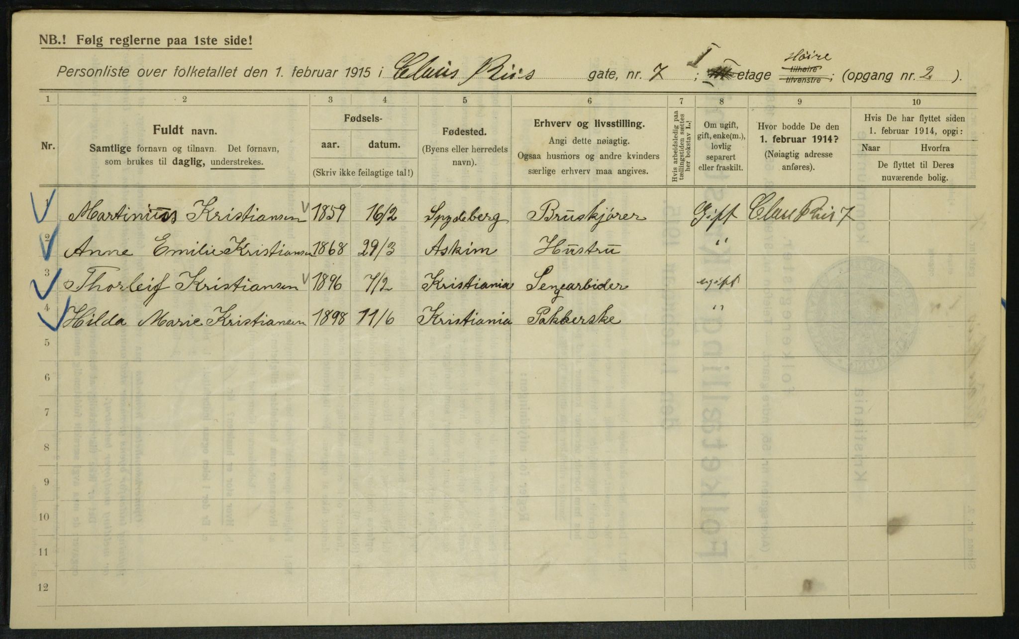 OBA, Kommunal folketelling 1.2.1915 for Kristiania, 1915, s. 12739