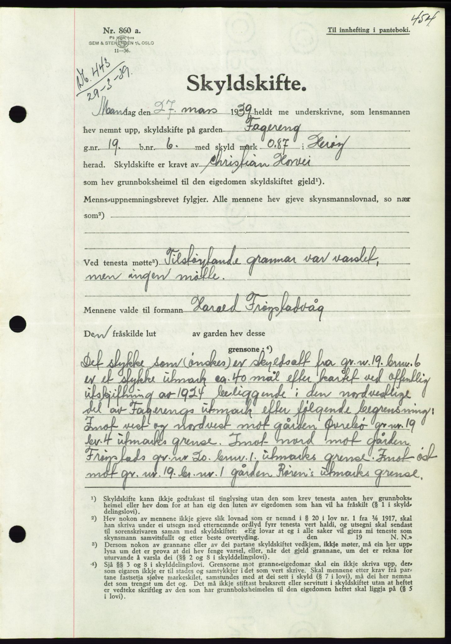 Søre Sunnmøre sorenskriveri, AV/SAT-A-4122/1/2/2C/L0067: Pantebok nr. 61, 1938-1939, Dagboknr: 443/1939