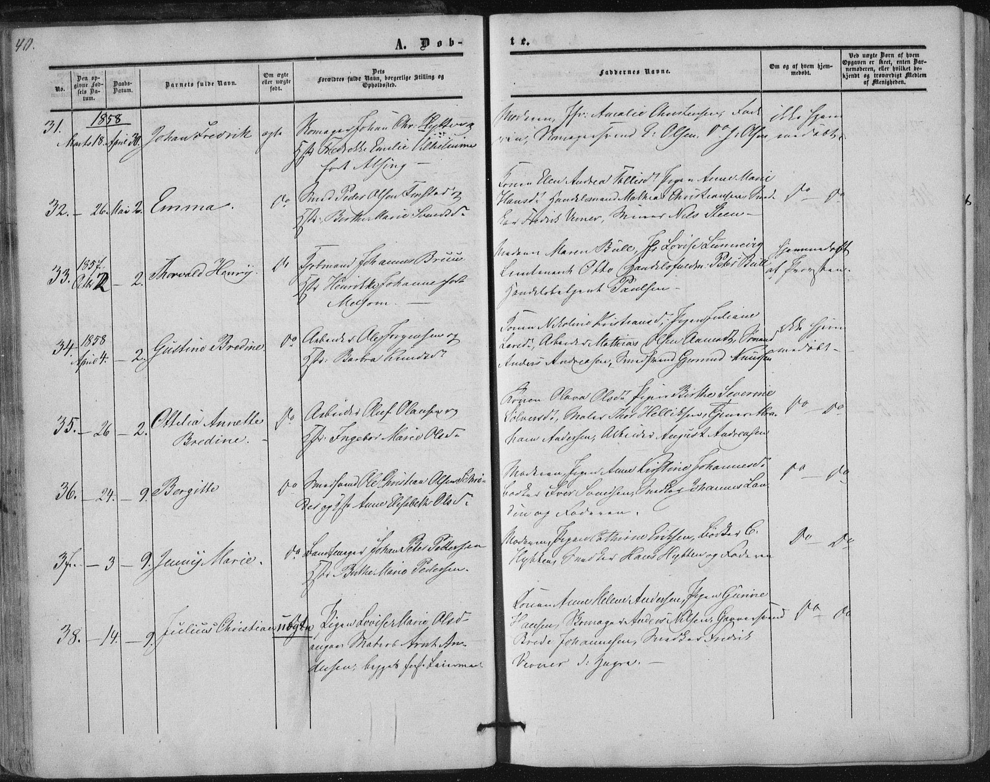 Tønsberg kirkebøker, AV/SAKO-A-330/F/Fa/L0008: Ministerialbok nr. I 8, 1855-1864, s. 40