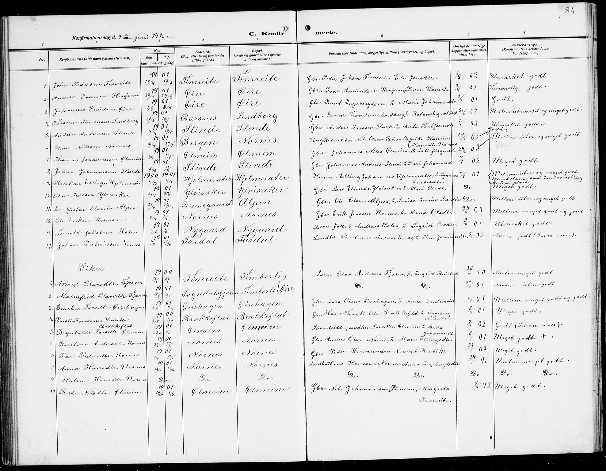 Sogndal sokneprestembete, AV/SAB-A-81301/H/Hab/Habc/L0003: Klokkerbok nr. C 3, 1911-1942, s. 84