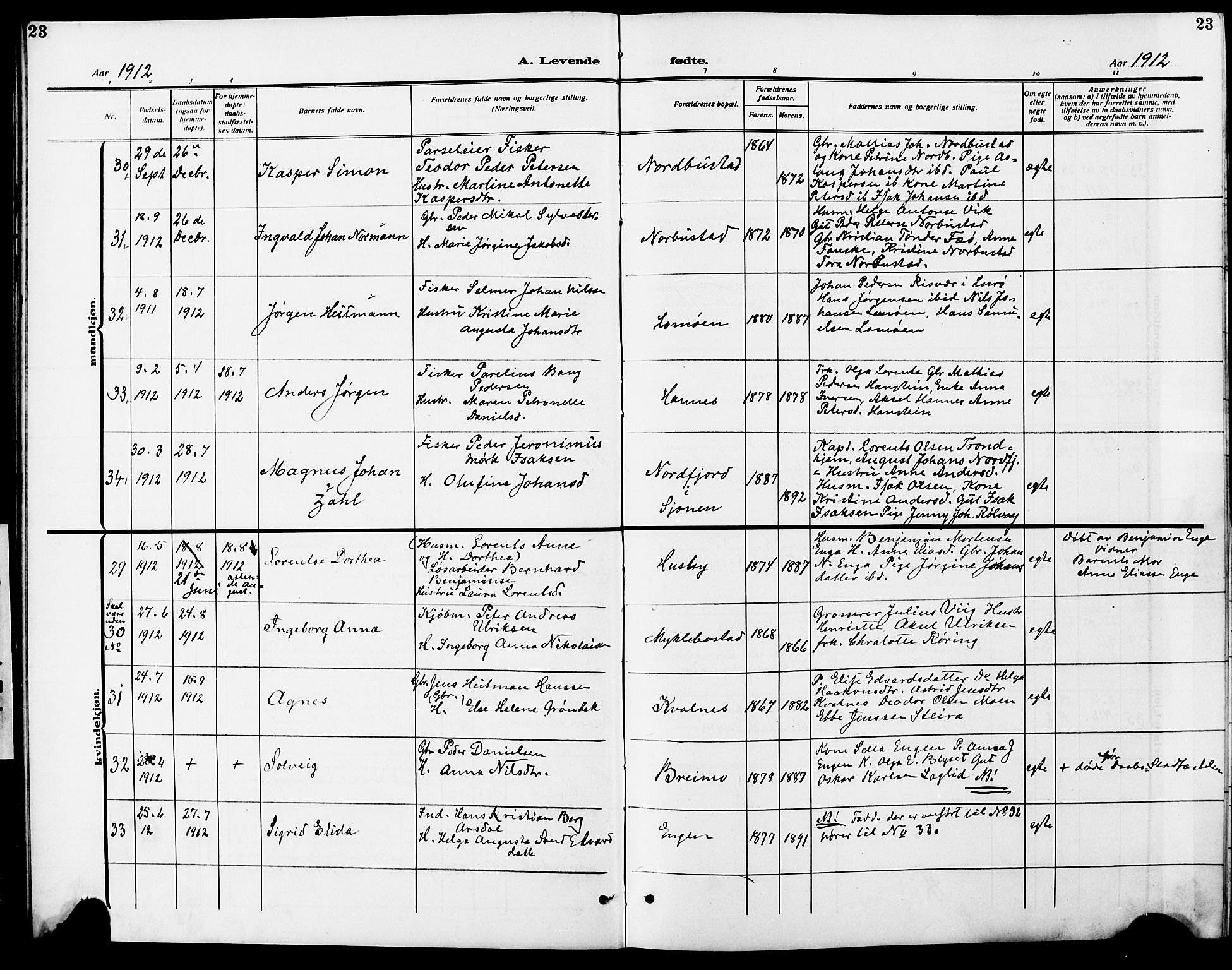 Ministerialprotokoller, klokkerbøker og fødselsregistre - Nordland, AV/SAT-A-1459/838/L0560: Klokkerbok nr. 838C07, 1910-1928, s. 23