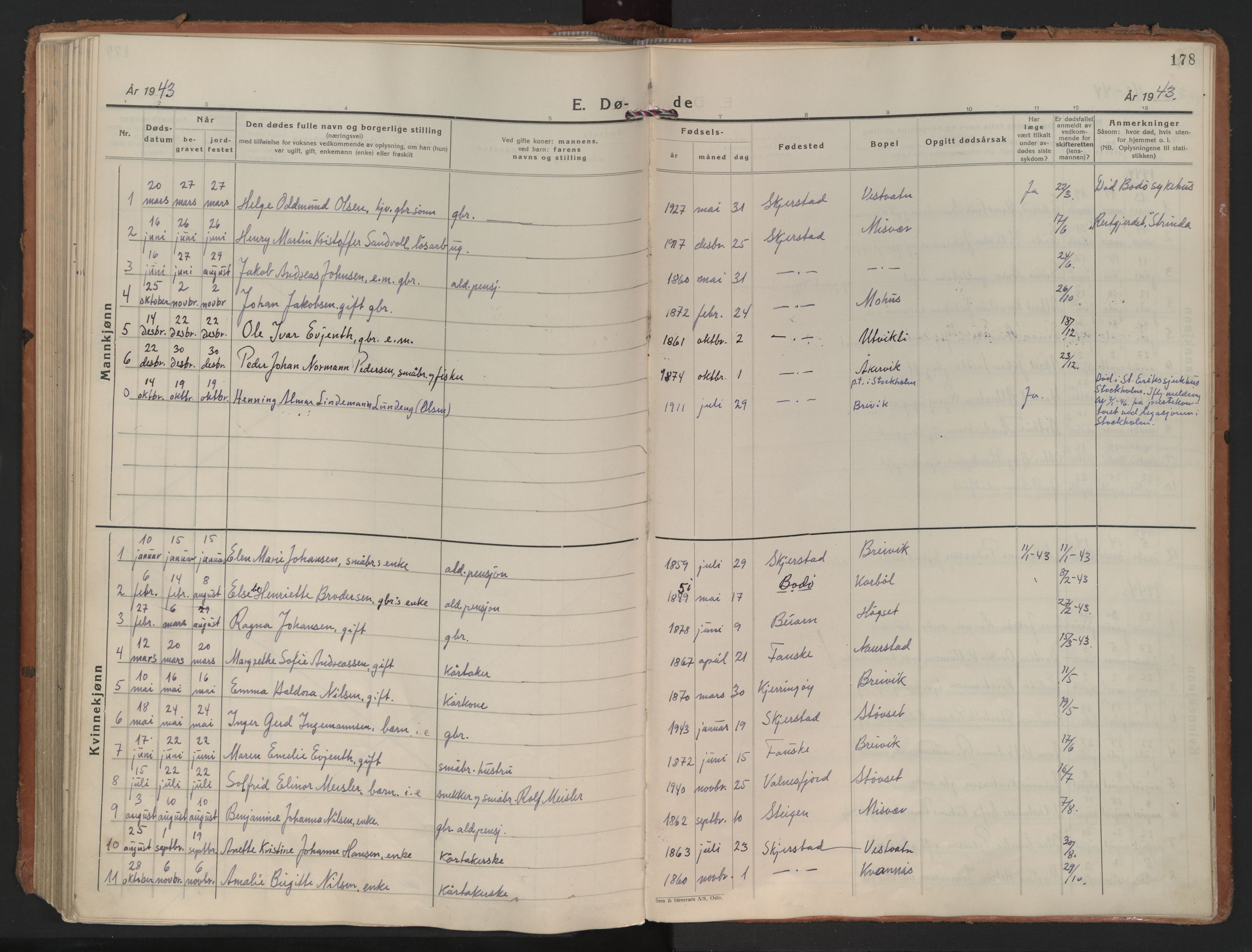 Ministerialprotokoller, klokkerbøker og fødselsregistre - Nordland, AV/SAT-A-1459/852/L0749: Ministerialbok nr. 852A19, 1933-1951, s. 178