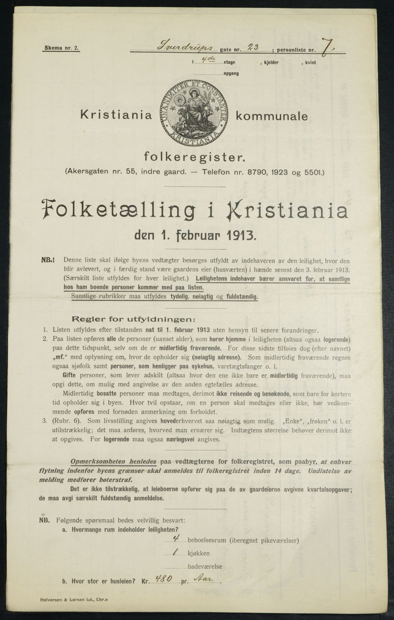 OBA, Kommunal folketelling 1.2.1913 for Kristiania, 1913, s. 105804