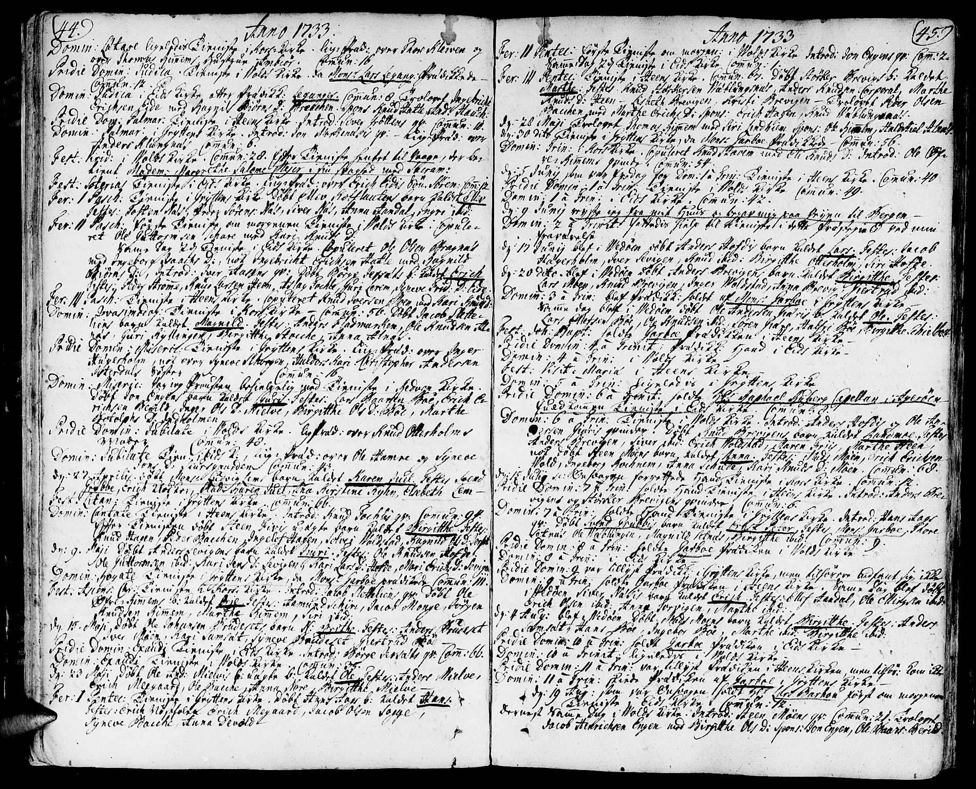 Ministerialprotokoller, klokkerbøker og fødselsregistre - Møre og Romsdal, AV/SAT-A-1454/544/L0568: Ministerialbok nr. 544A01, 1725-1763, s. 44-45