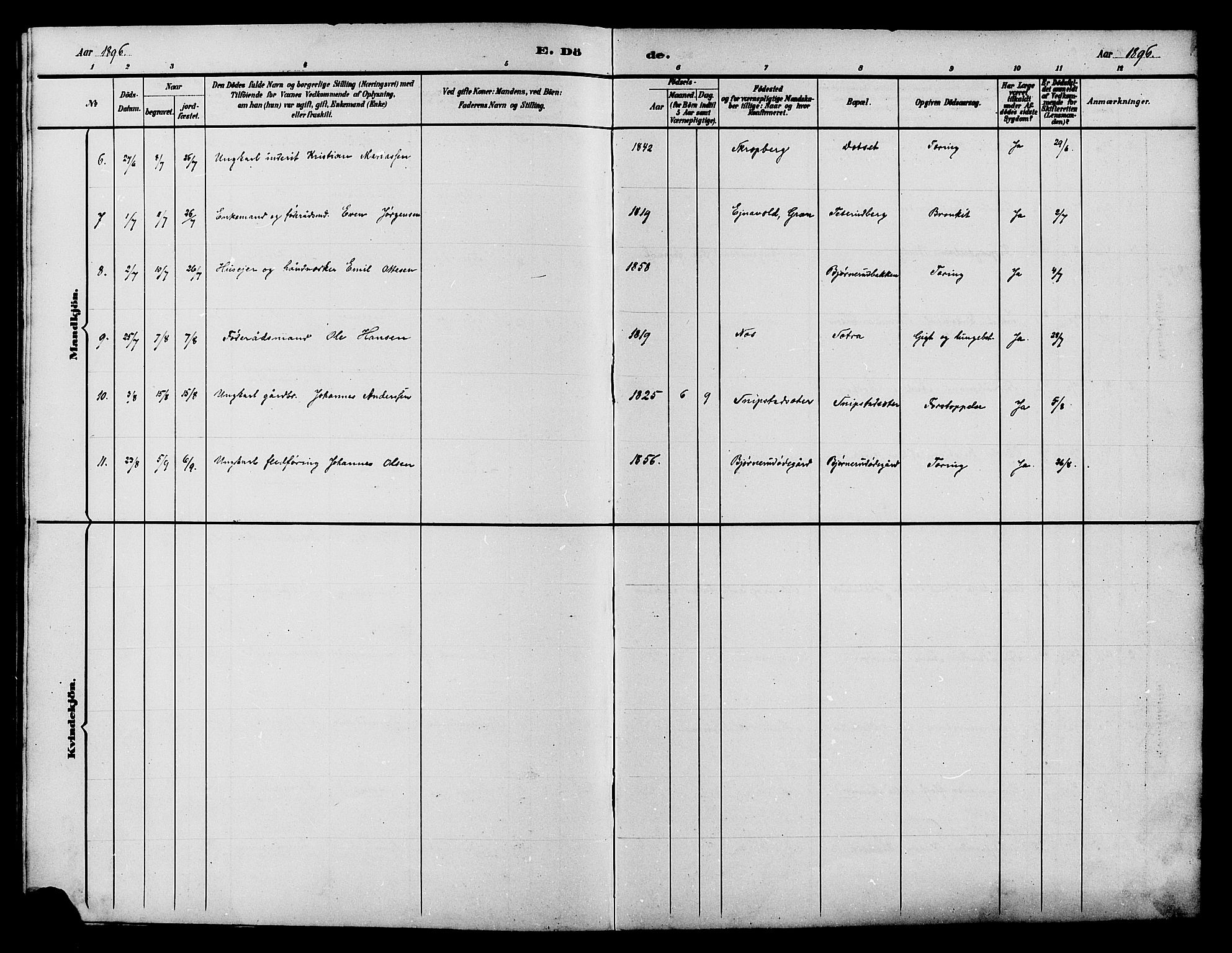 Vestre Toten prestekontor, SAH/PREST-108/H/Ha/Hab/L0015: Klokkerbok nr. 15, 1890-1900