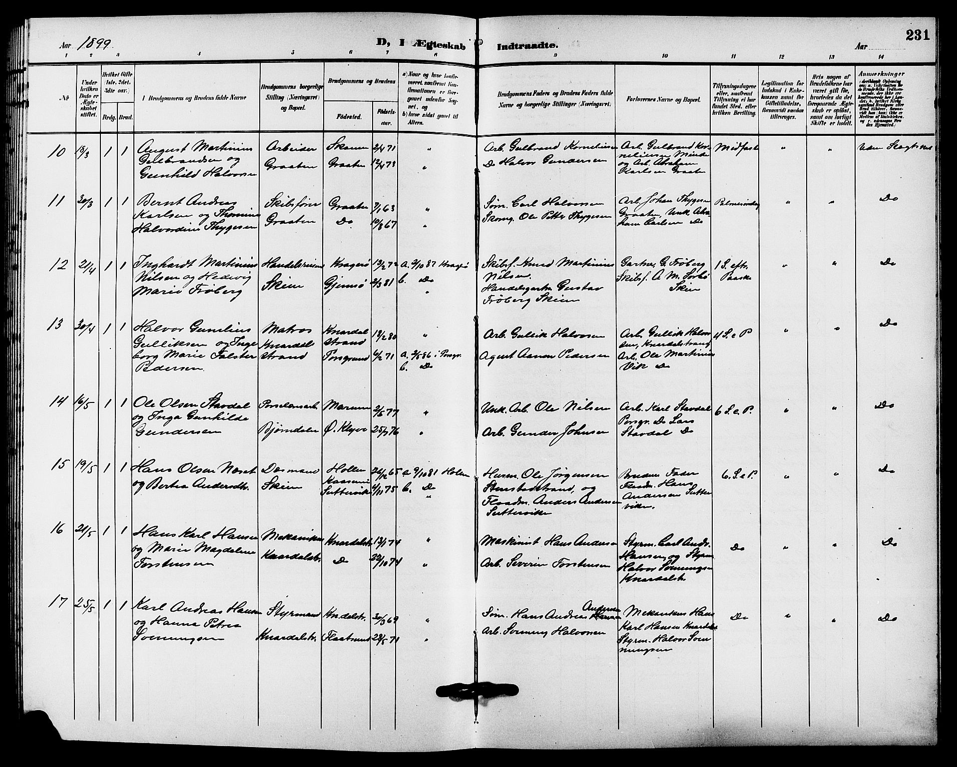 Solum kirkebøker, AV/SAKO-A-306/G/Ga/L0008: Klokkerbok nr. I 8, 1898-1909, s. 231