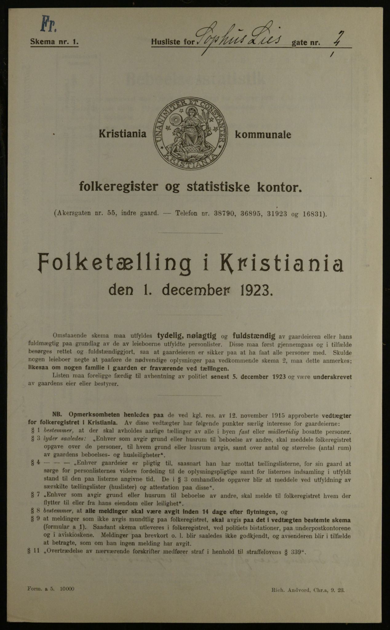 OBA, Kommunal folketelling 1.12.1923 for Kristiania, 1923, s. 109959