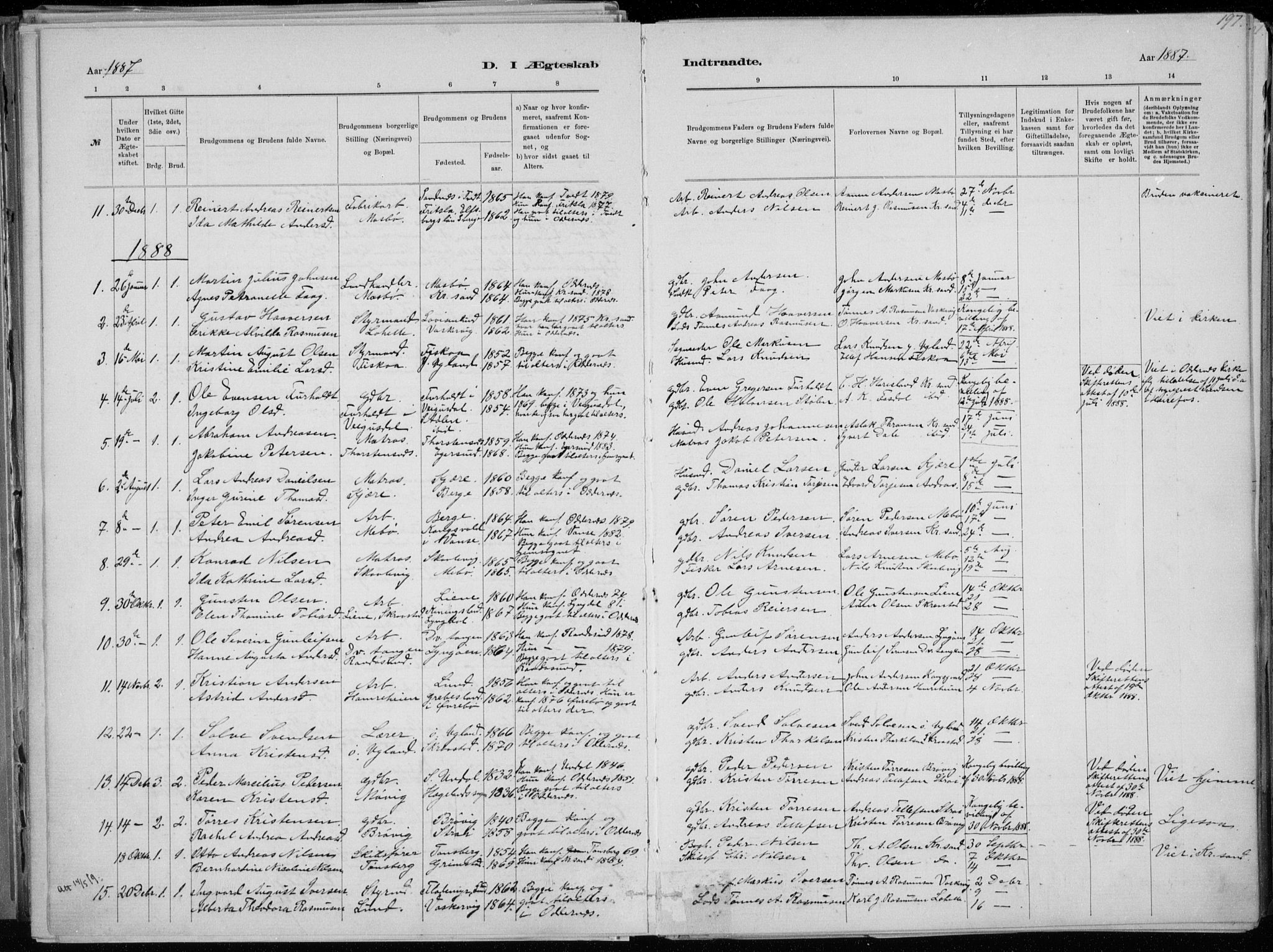 Oddernes sokneprestkontor, SAK/1111-0033/F/Fa/Faa/L0009: Ministerialbok nr. A 9, 1884-1896, s. 197
