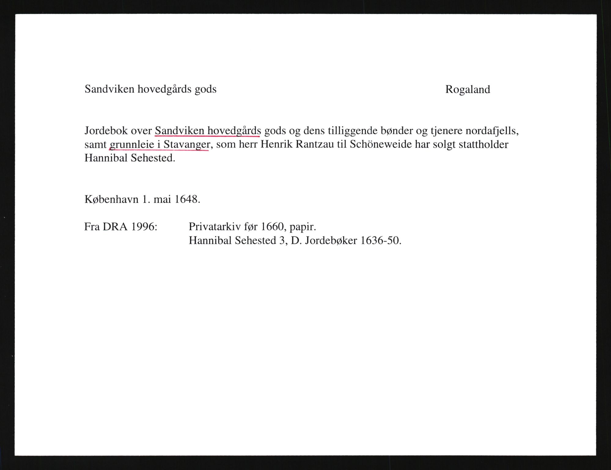 Riksarkivets diplomsamling, AV/RA-EA-5965/F35/F35e/L0027: Registreringssedler Rogaland, 1400-1700, s. 21