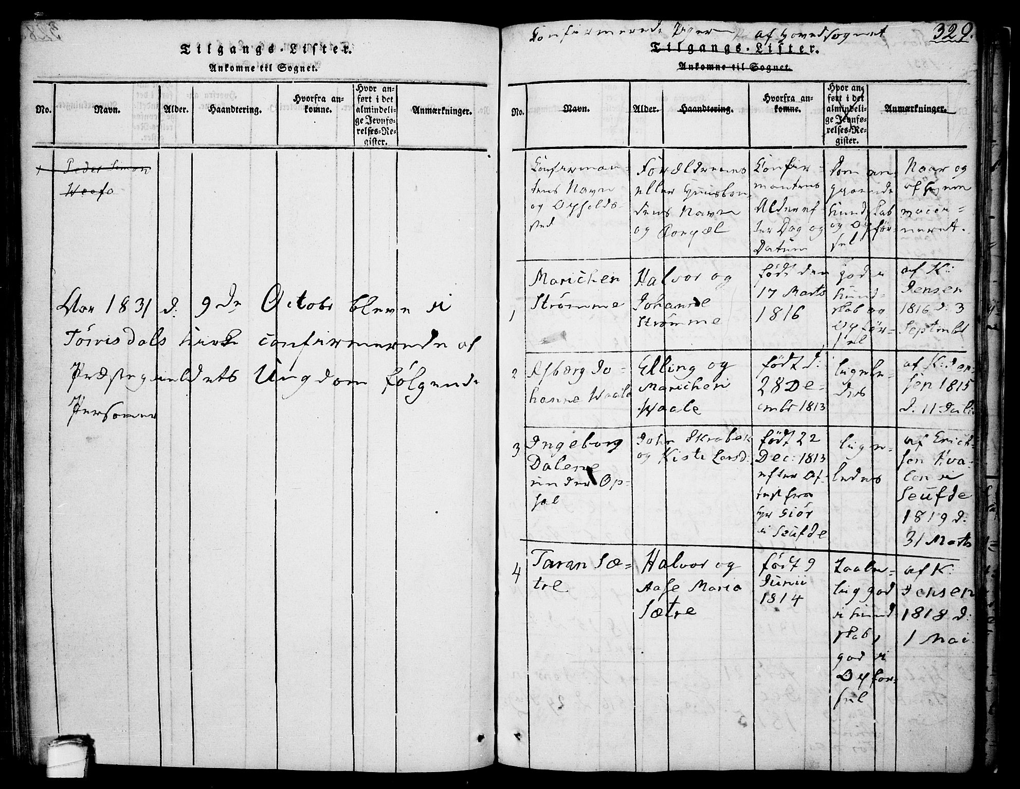 Drangedal kirkebøker, AV/SAKO-A-258/F/Fa/L0005: Ministerialbok nr. 5 /1, 1814-1831, s. 329